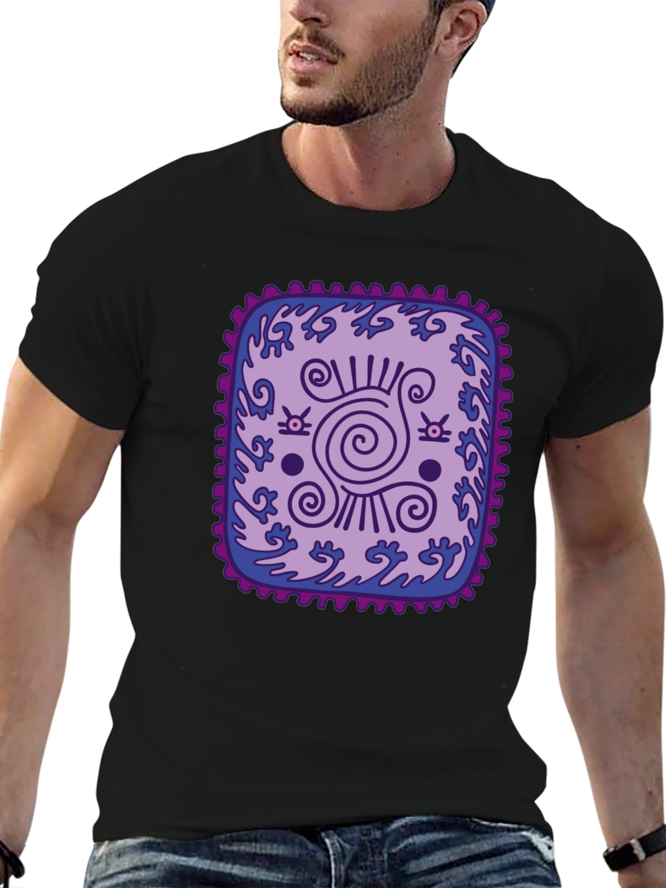 Unique Graphic Tee: Purple & Blue Pattern T-Shirt