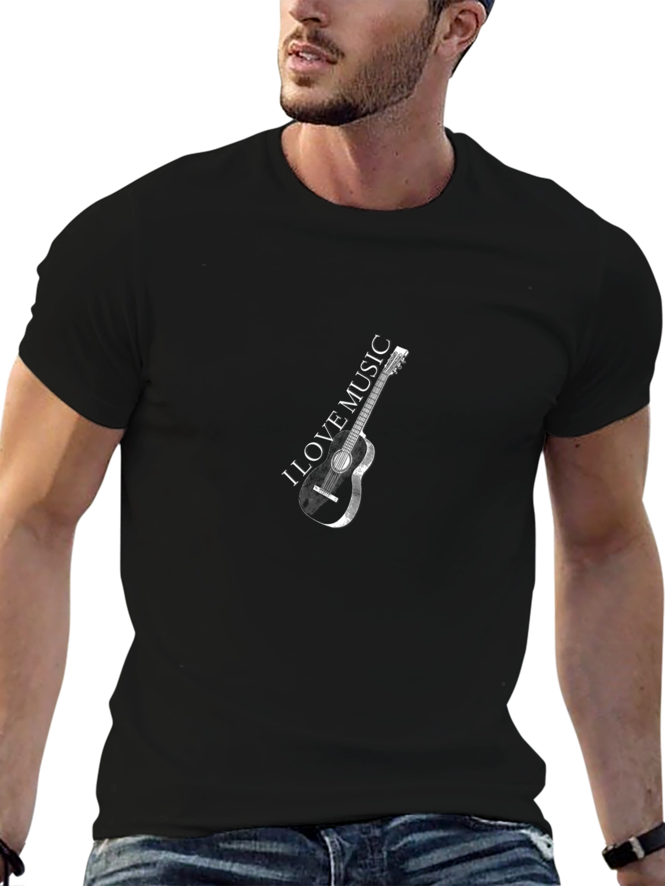 I Love Music Guitar Graphic T-Shirt
