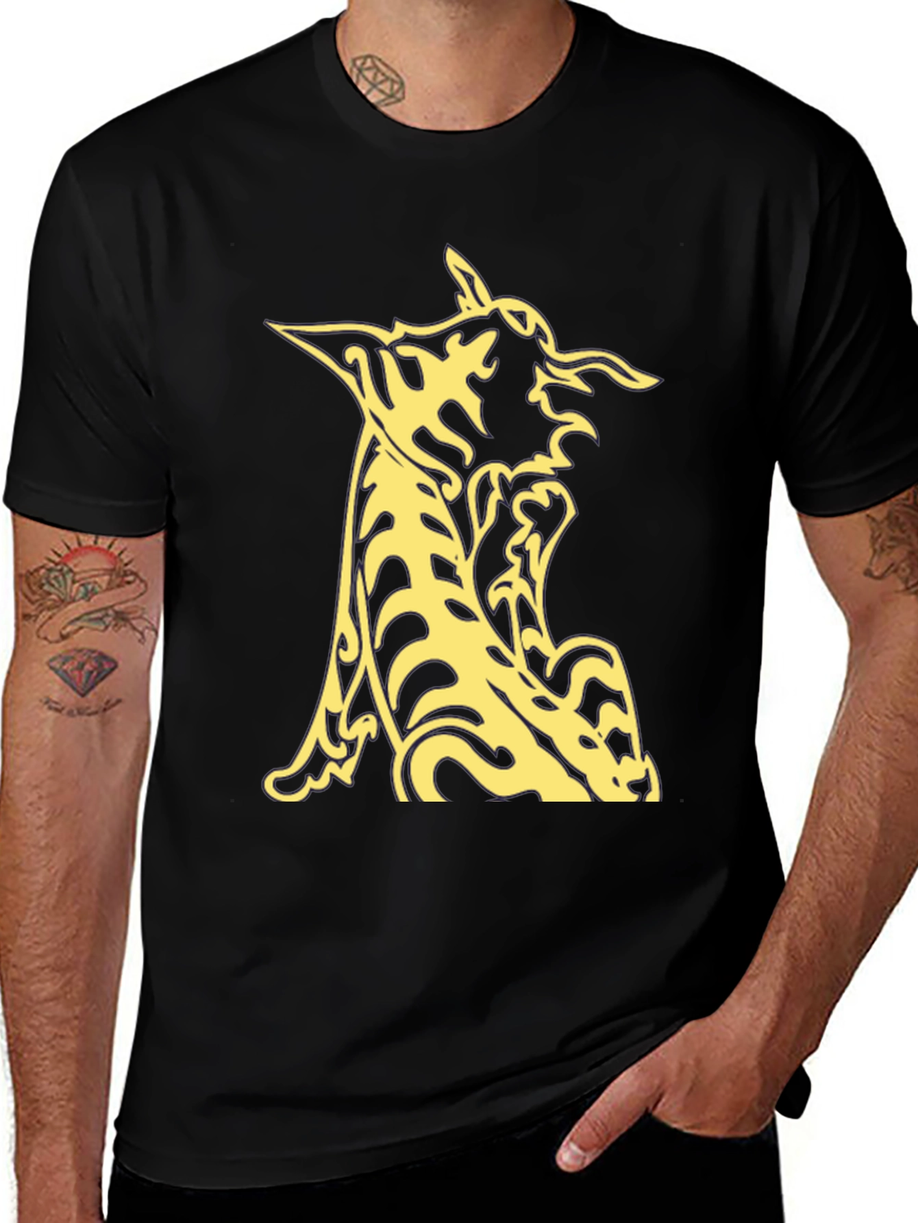 Black T-Shirt with Abstract Animal Graphic