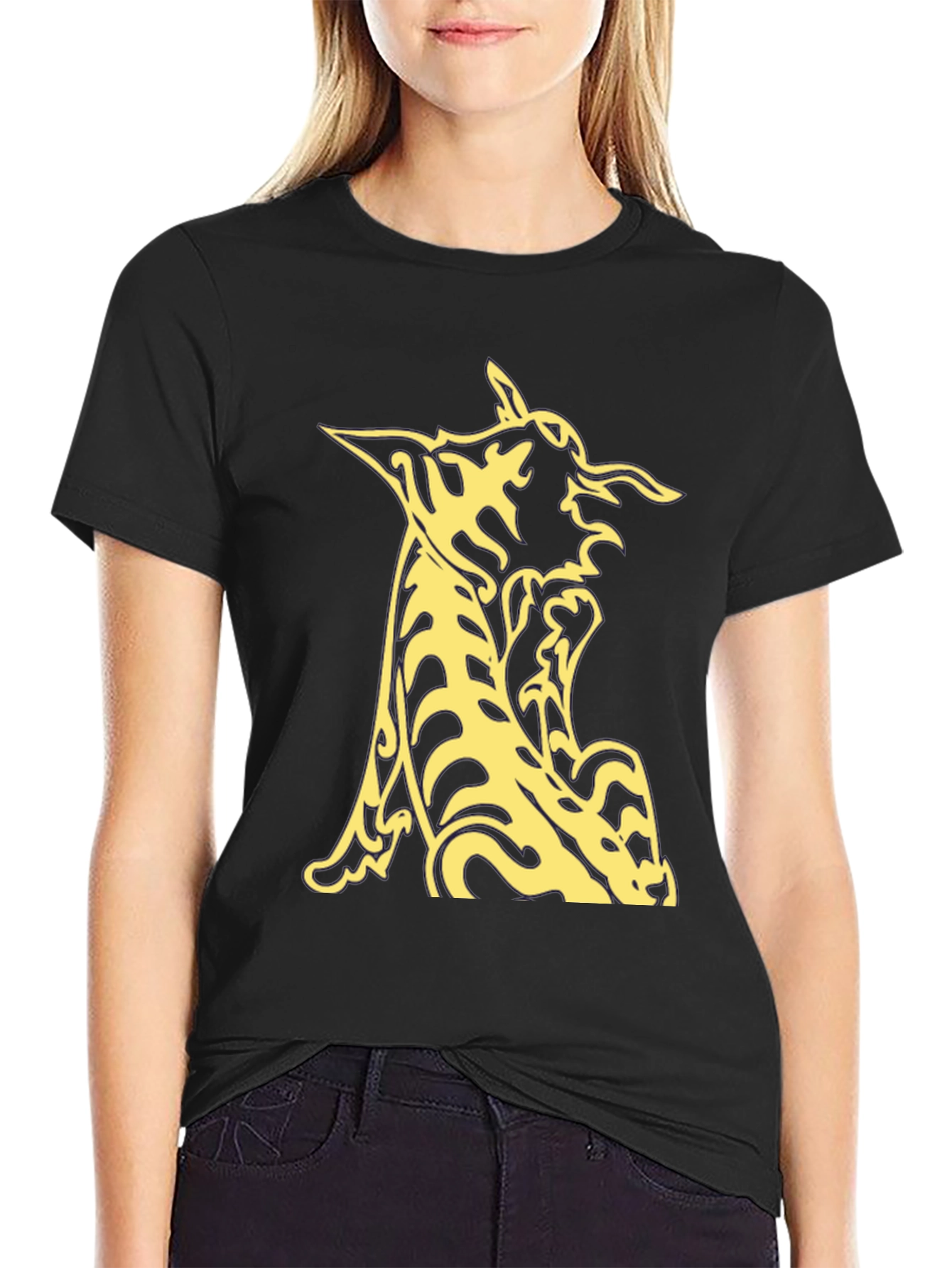 Black T-Shirt with Abstract Animal Graphic