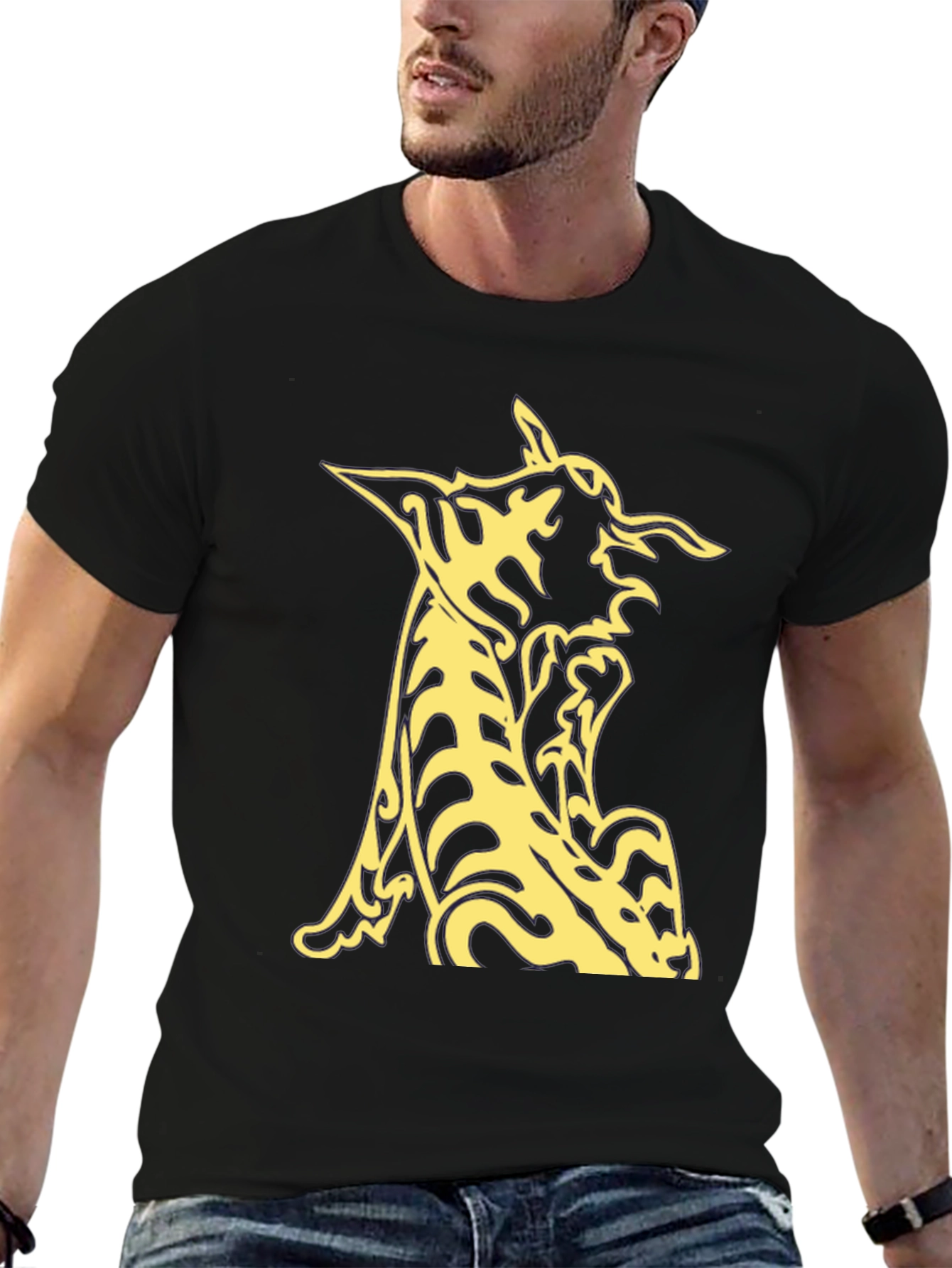 Black T-Shirt with Abstract Animal Graphic
