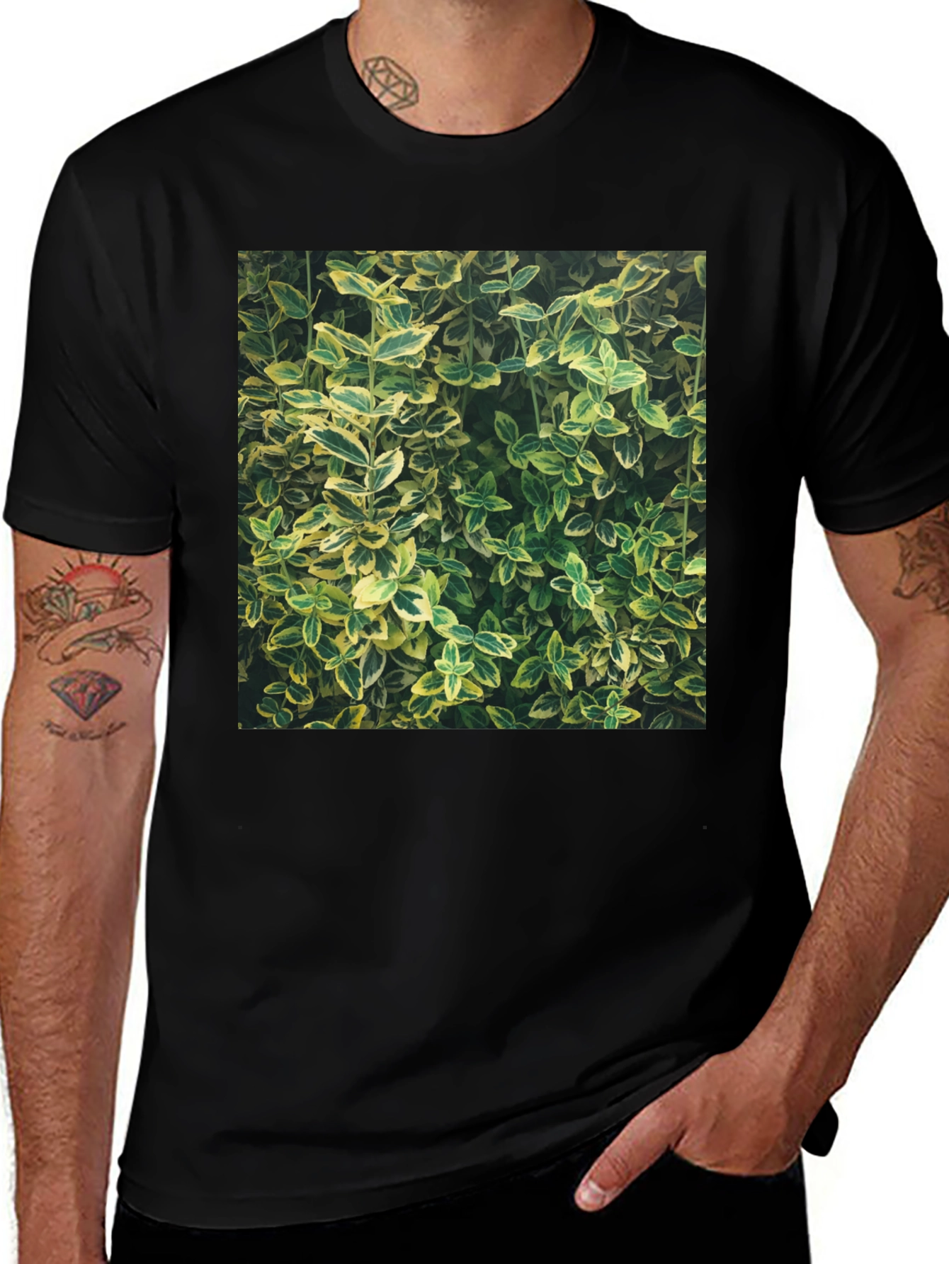 Nature Print Black T-Shirt