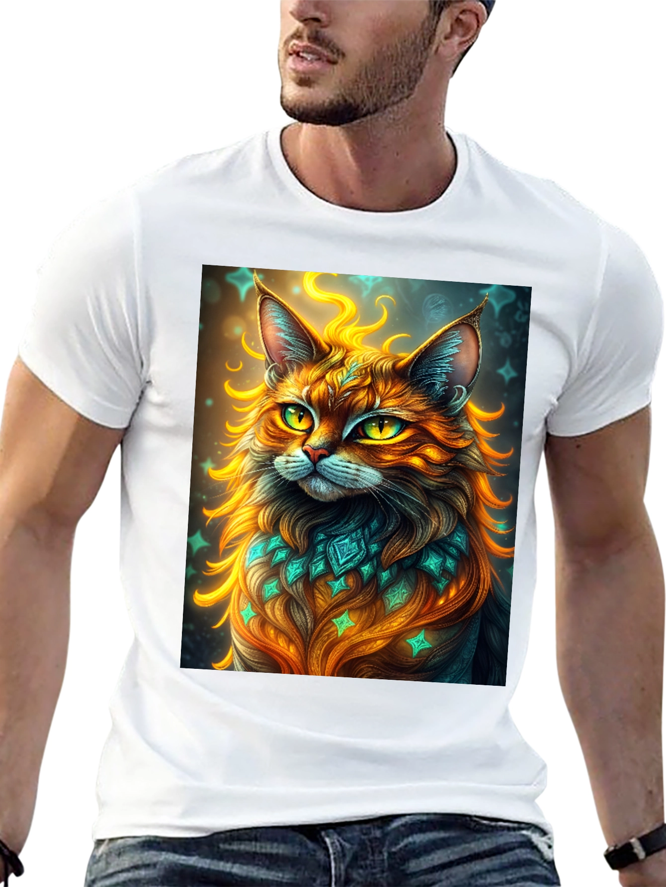 Mystic Cat Graphic Tee - Unique Artistic Design