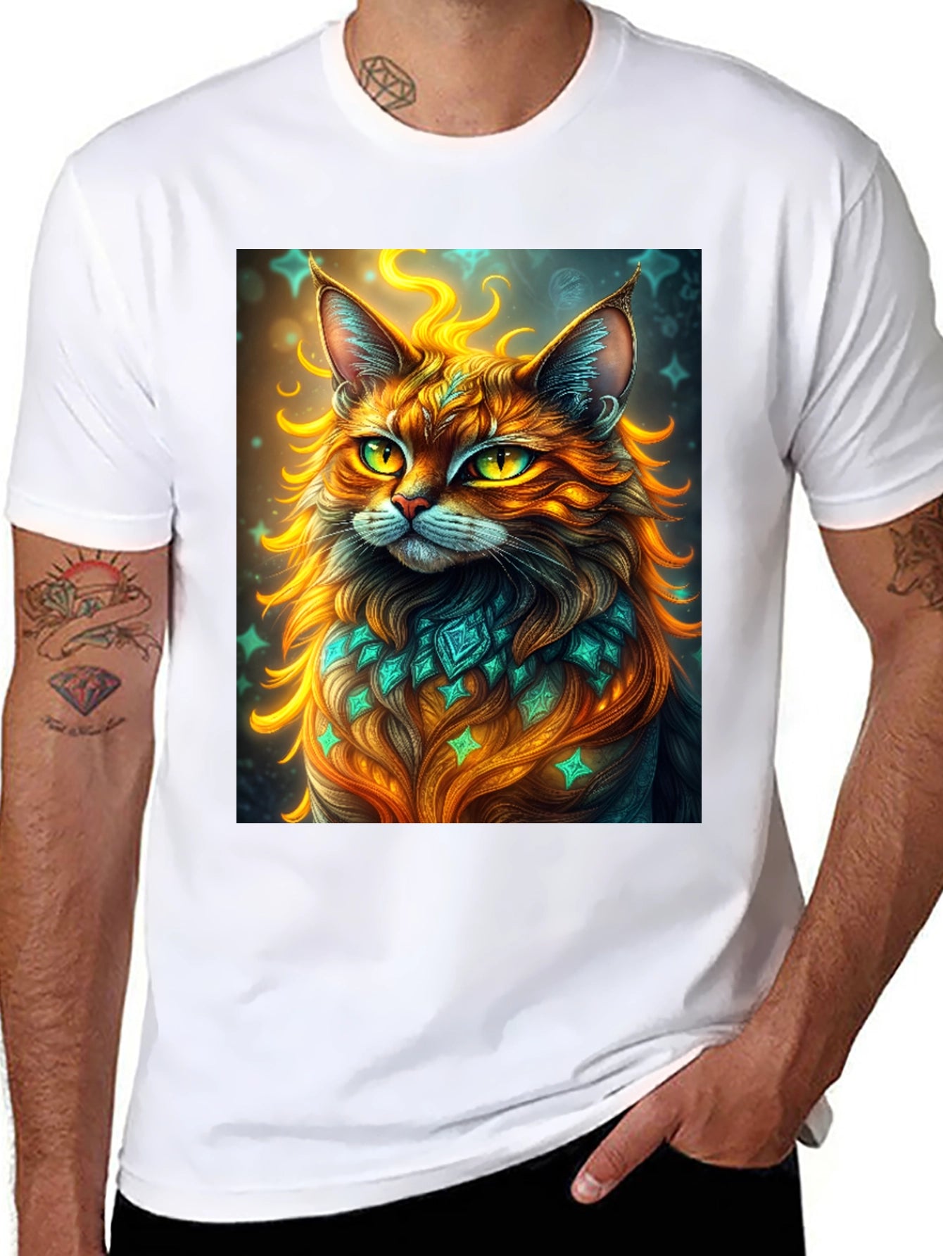 Mystic Cat Graphic Tee - Unique Artistic Design