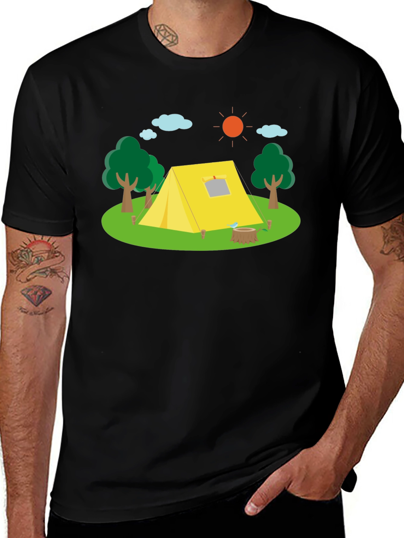 Camping Scene Black T-Shirt