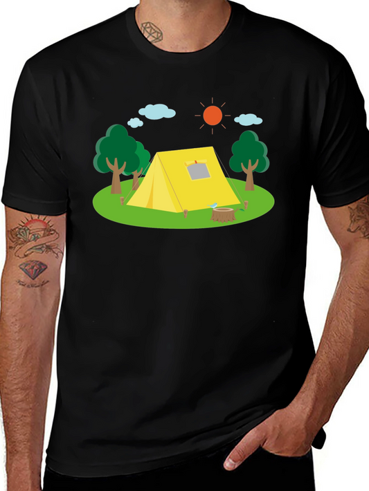 Camping Scene Black T-Shirt