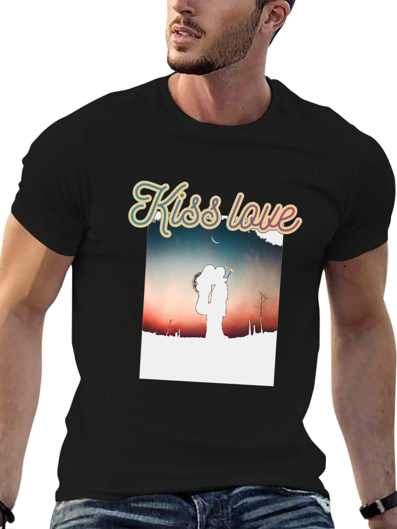 Kiss Love Graphic Black T-Shirt