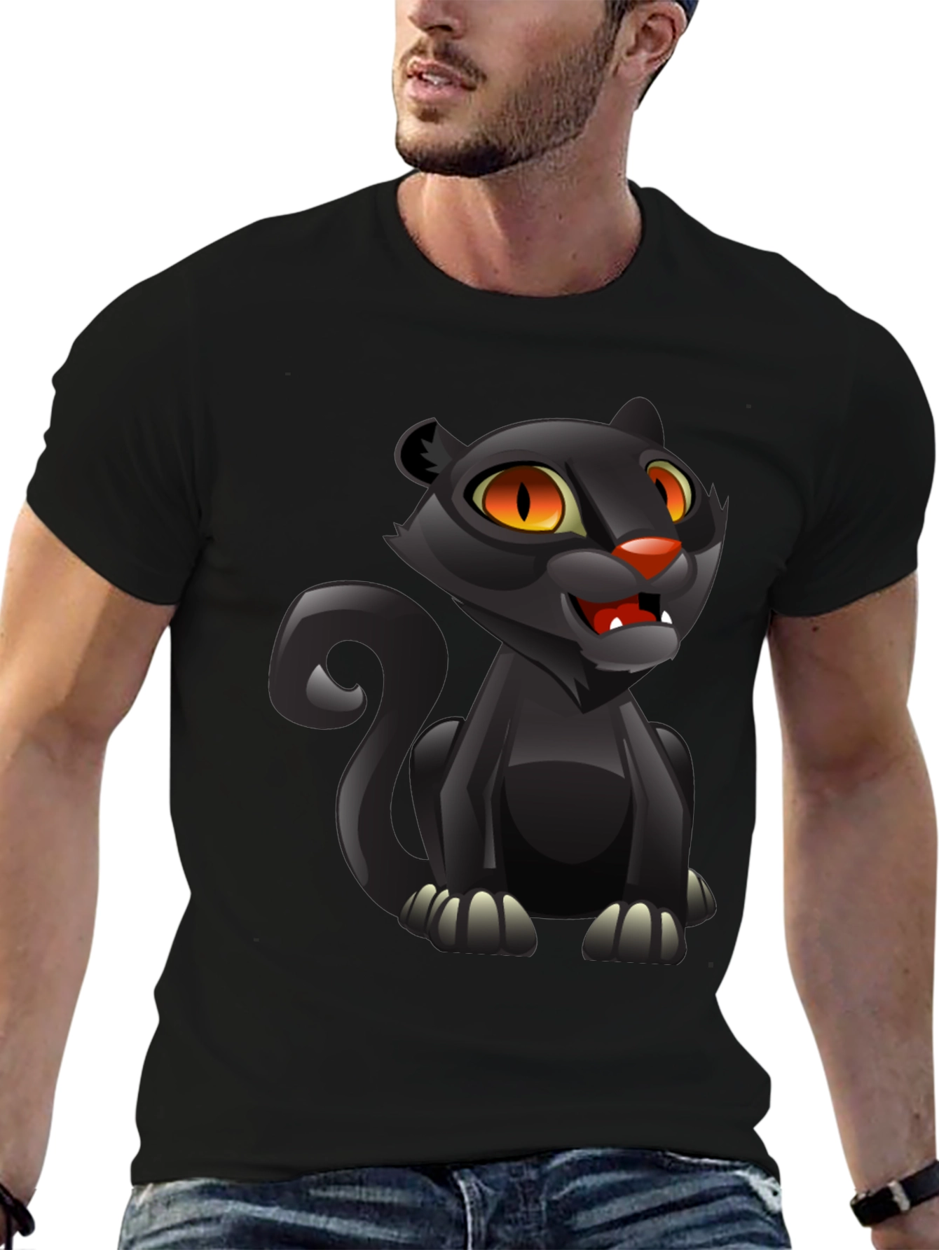 Cartoon Black Panther Graphic T-Shirt