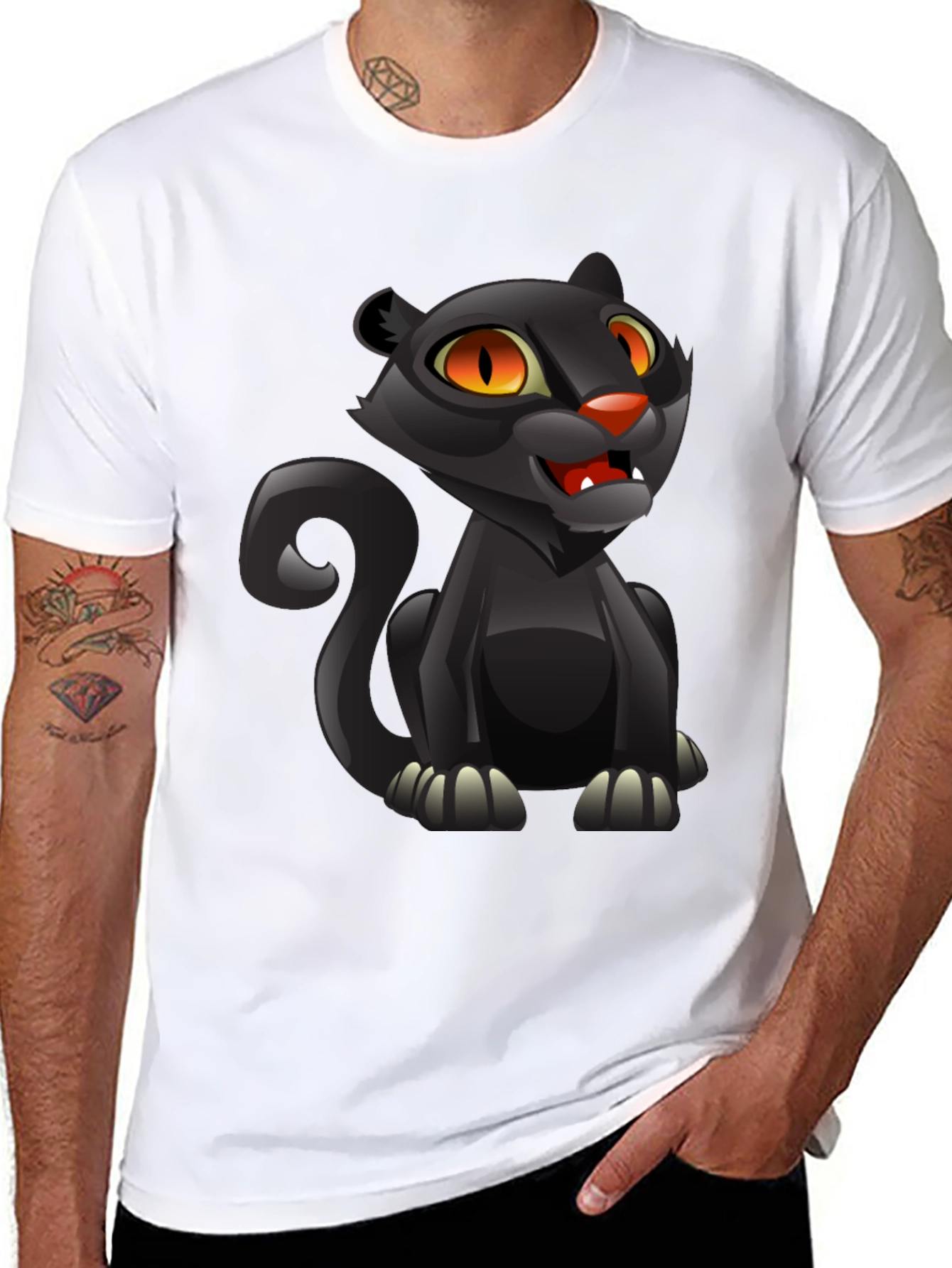 Cartoon Black Panther Graphic T-Shirt