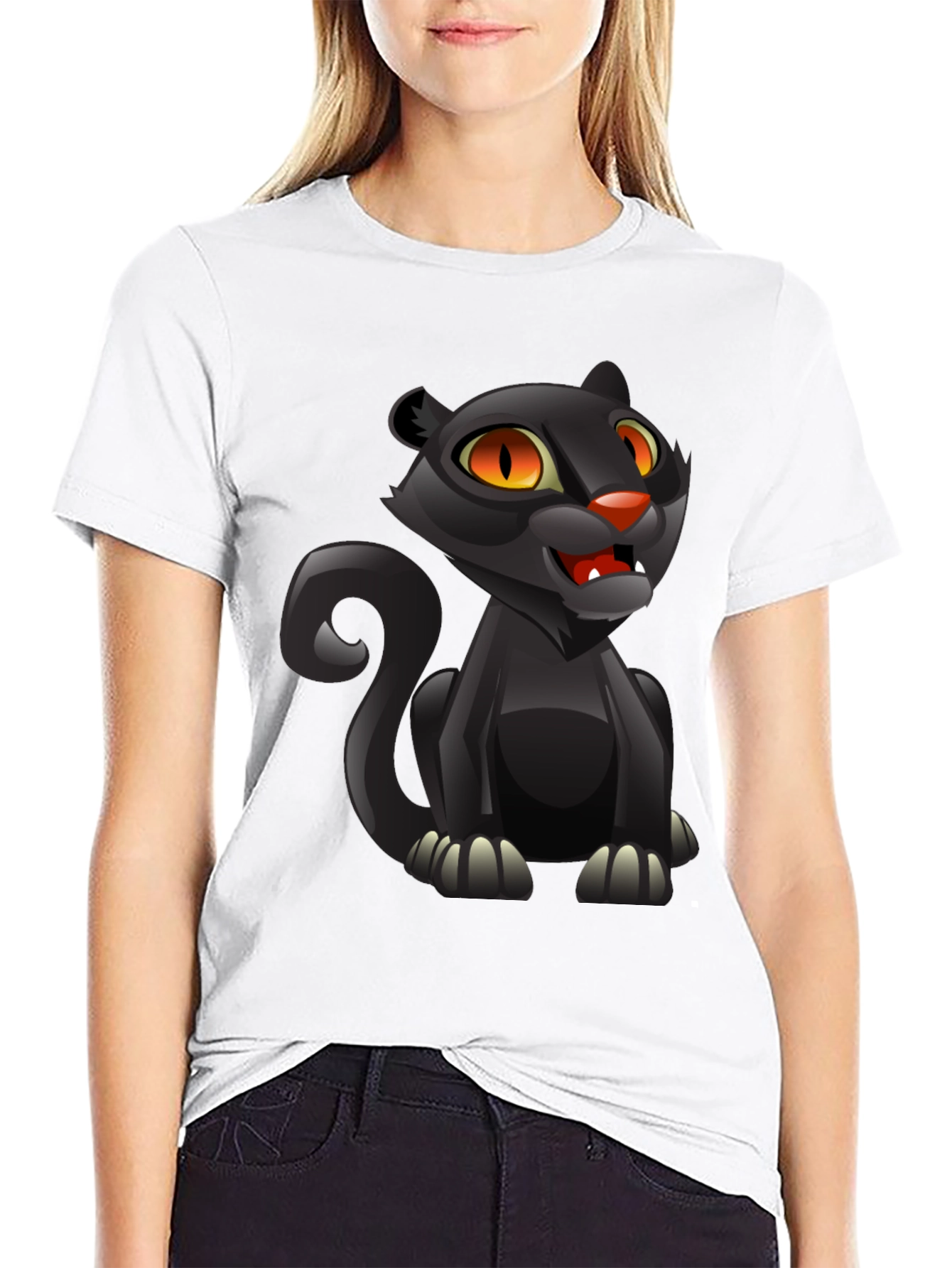 Cartoon Black Panther Graphic T-Shirt