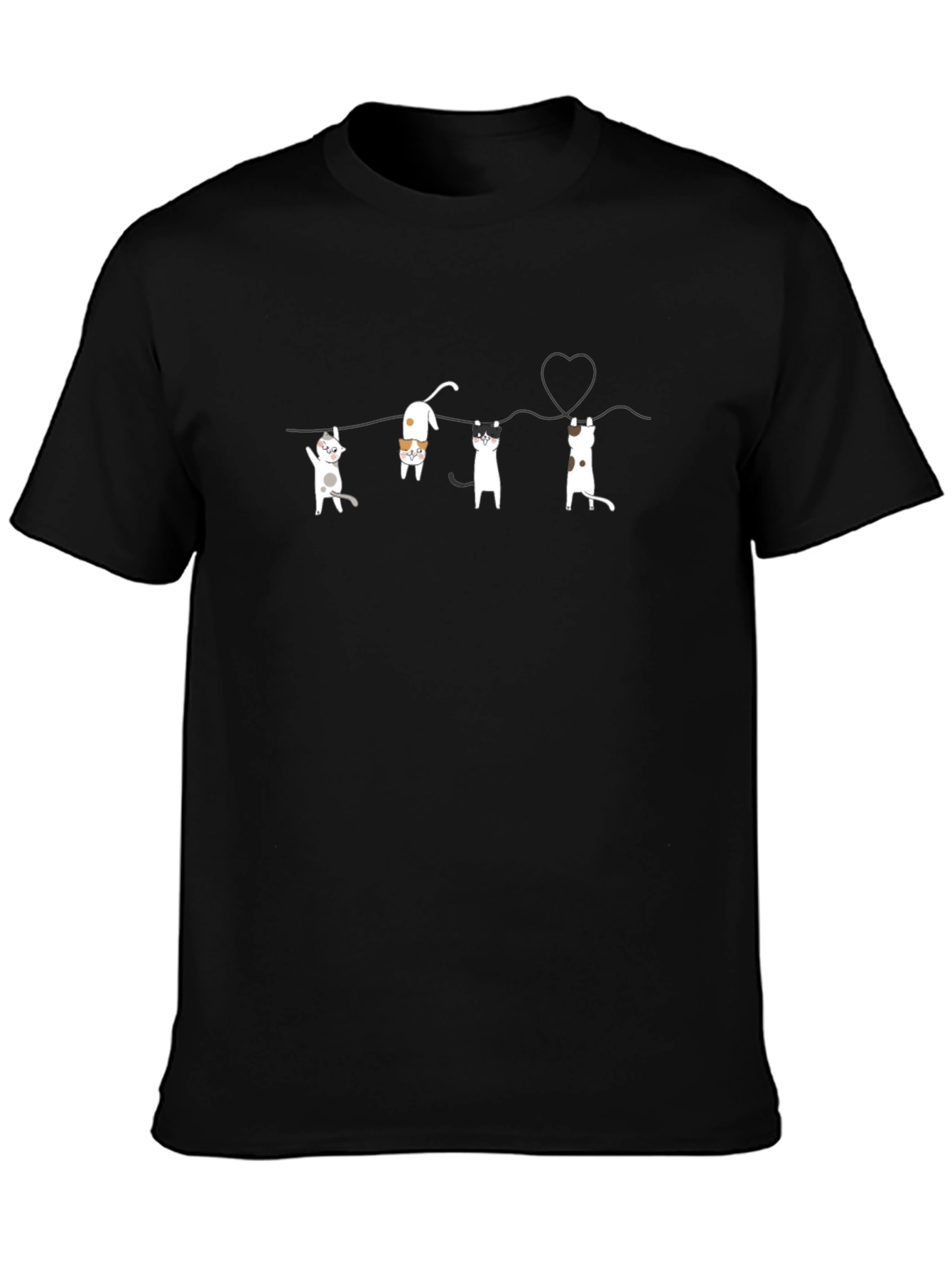 Cat Line Art Black T-Shirt