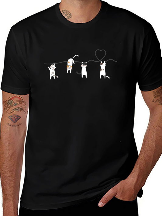 Cat Line Art Black T-Shirt
