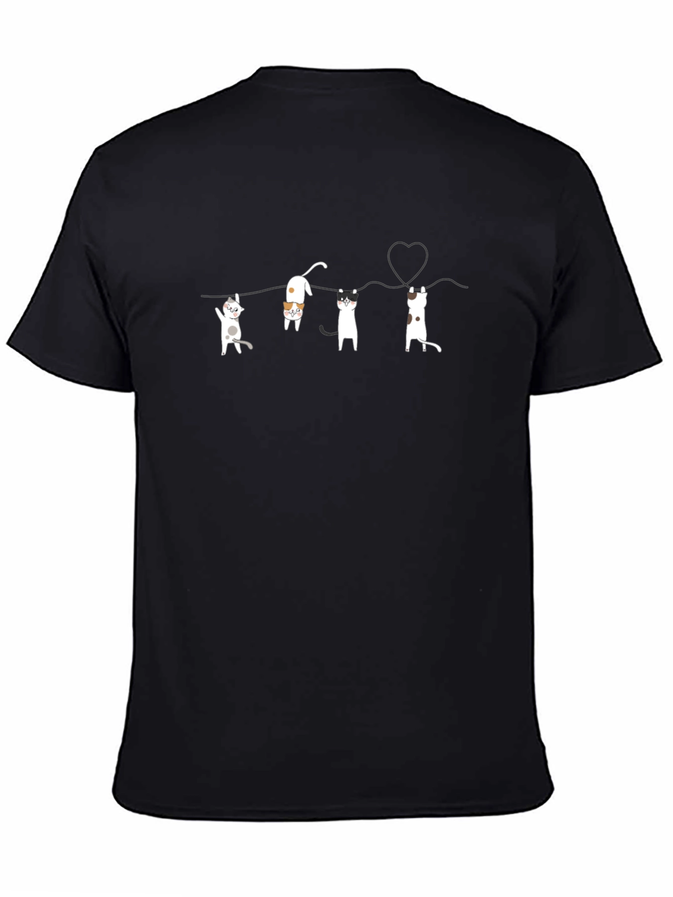 Cat Line Art Black T-Shirt