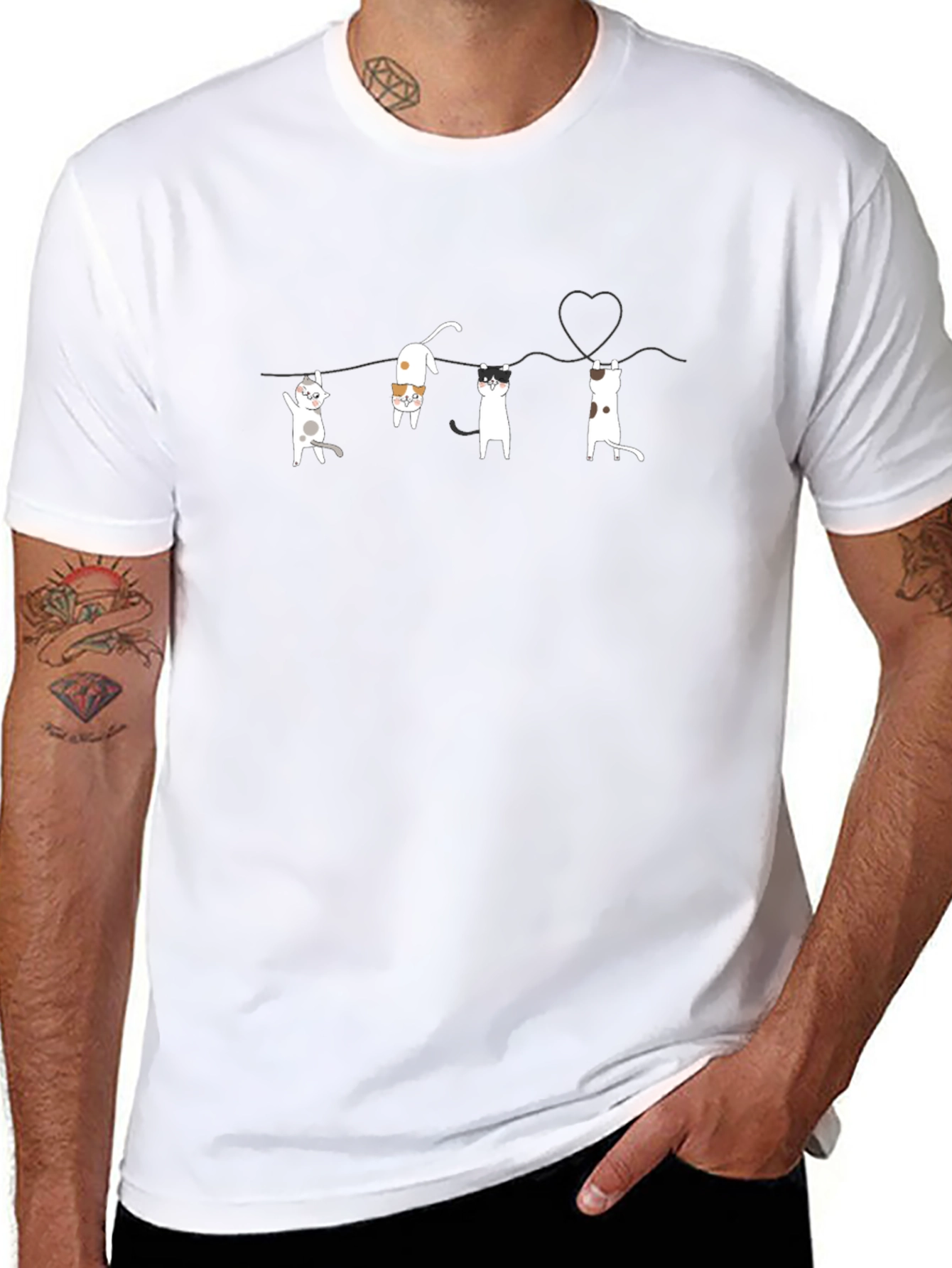Cat Line Art Black T-Shirt