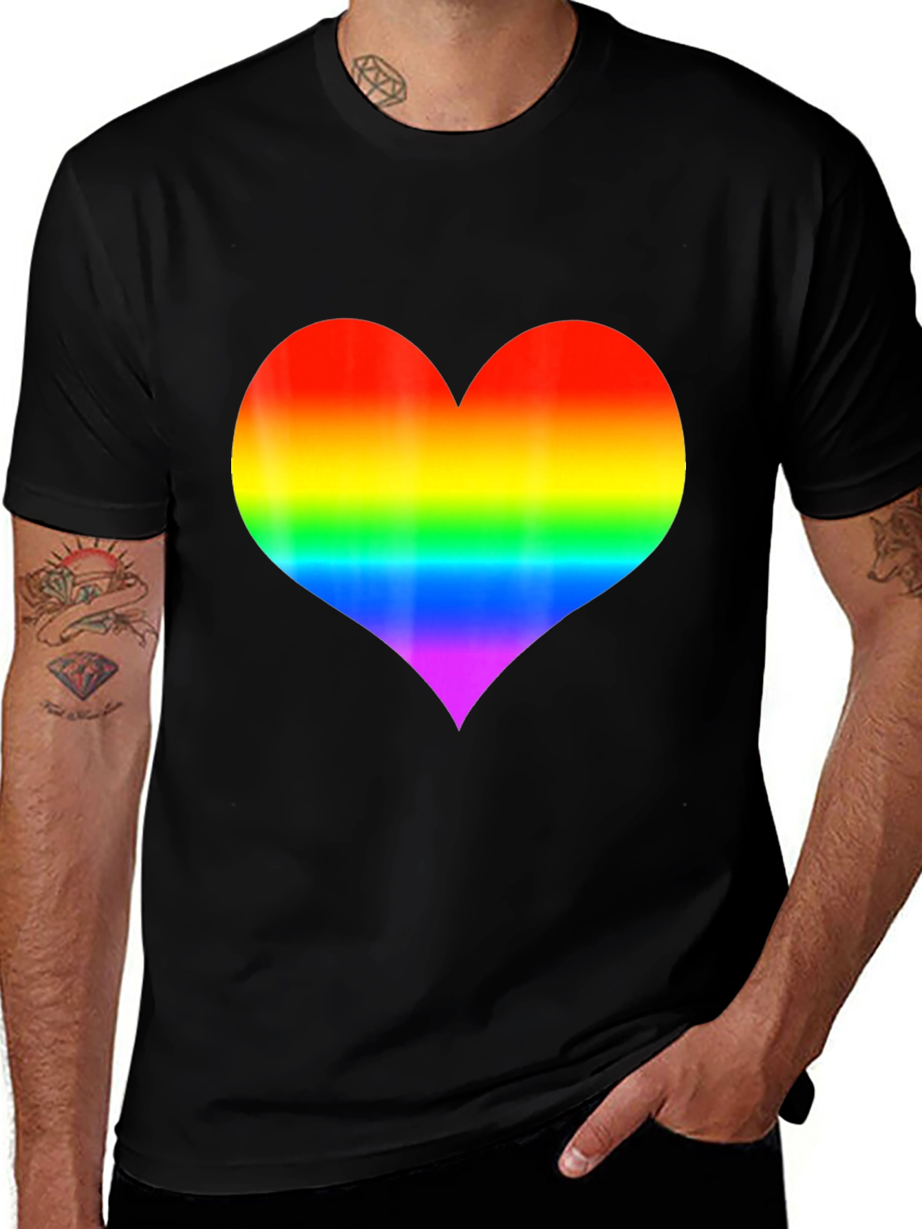 Rainbow Heart Graphic Black T-Shirt