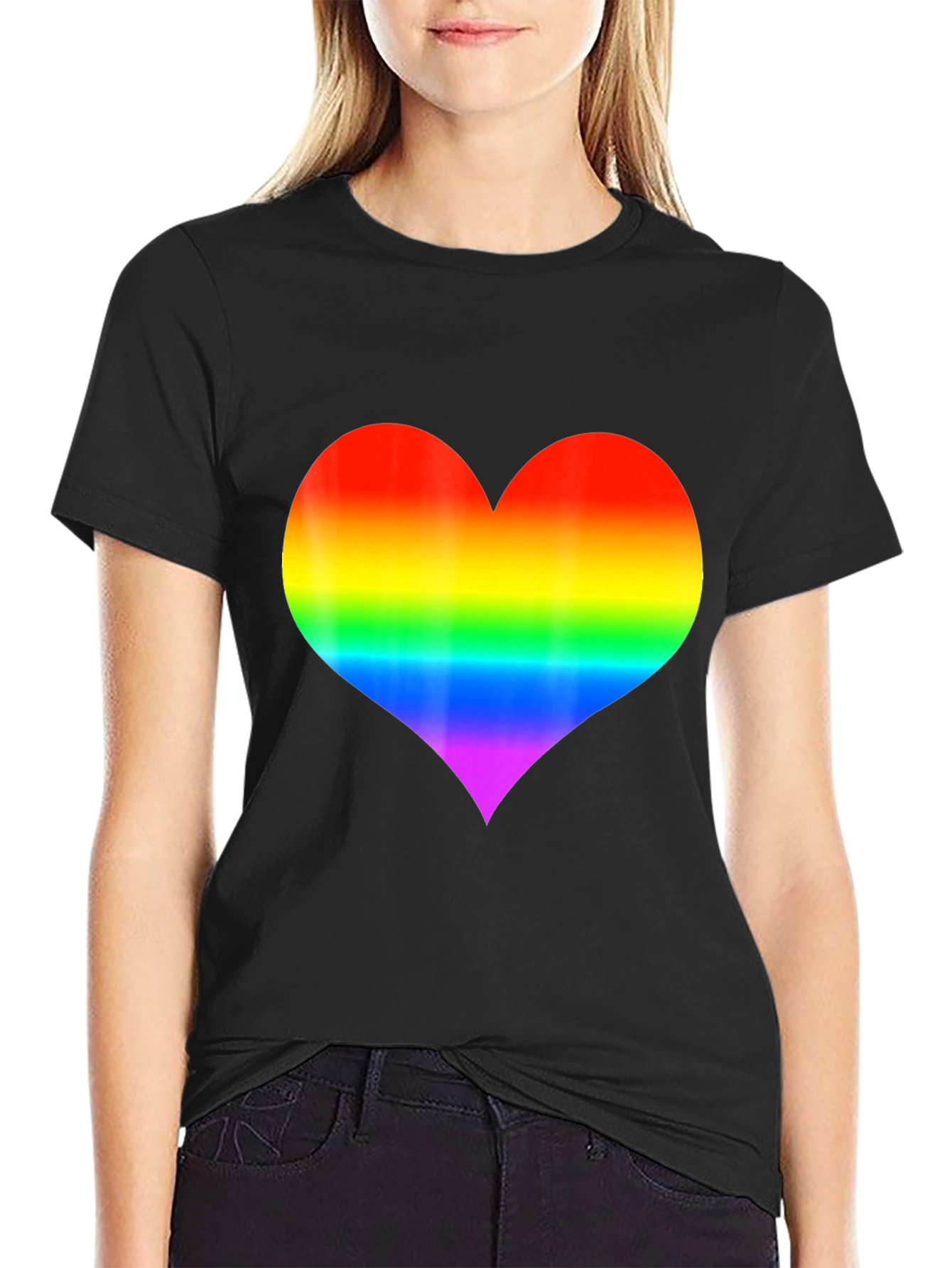 Rainbow Heart Graphic Black T-Shirt