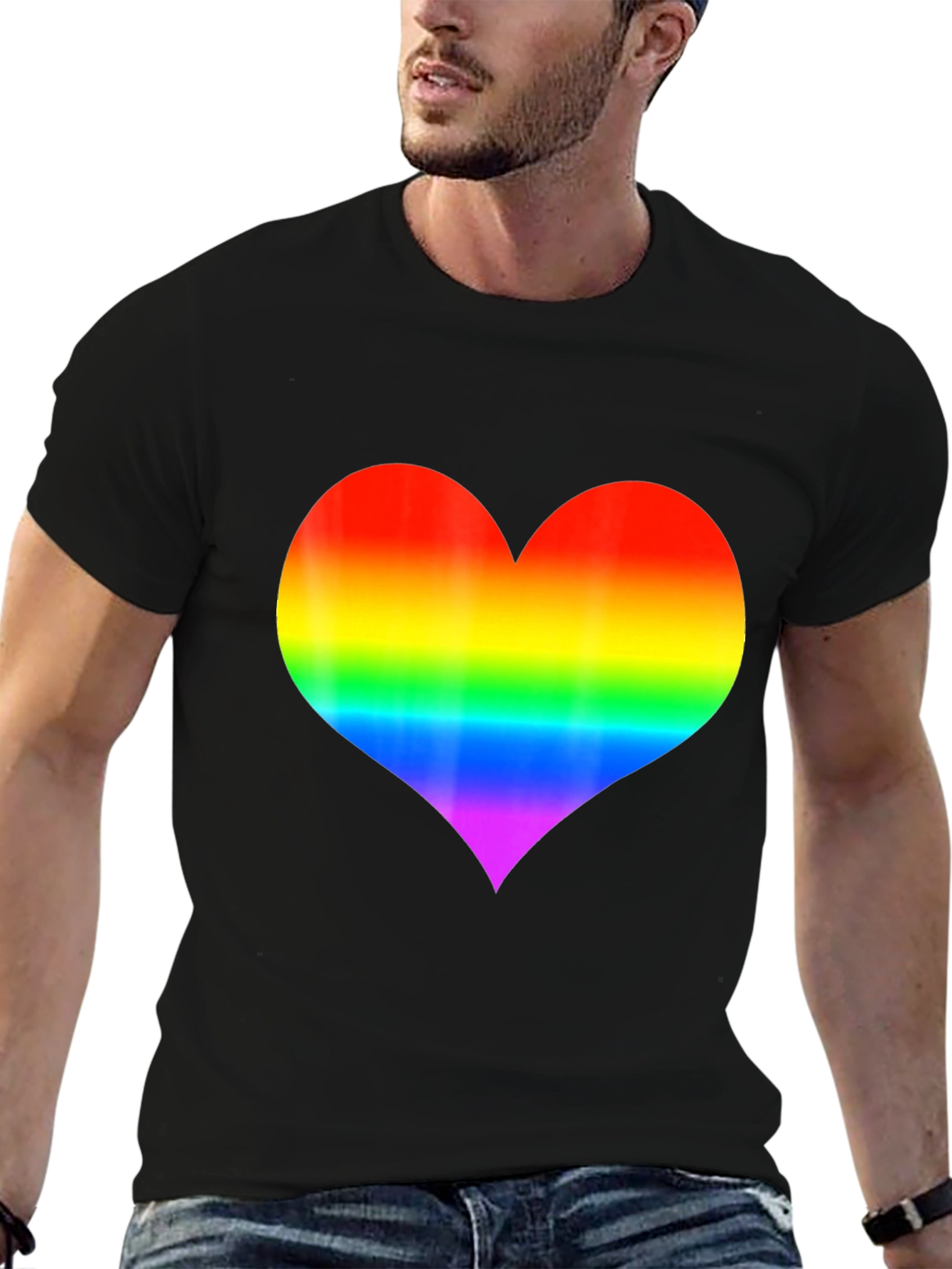 Rainbow Heart Graphic Black T-Shirt