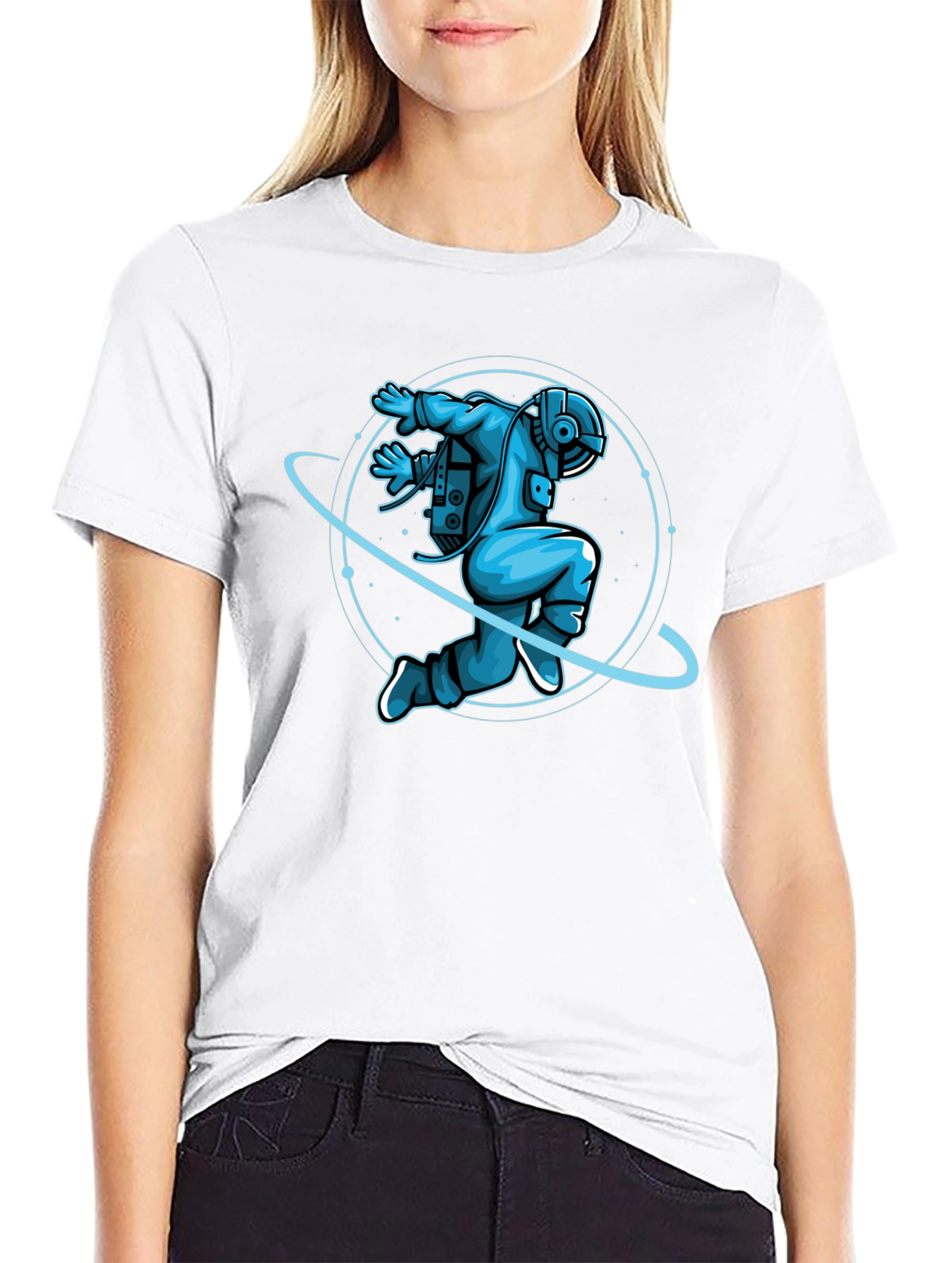 Astronaut Graphic T-Shirt - Black Crew Neck
