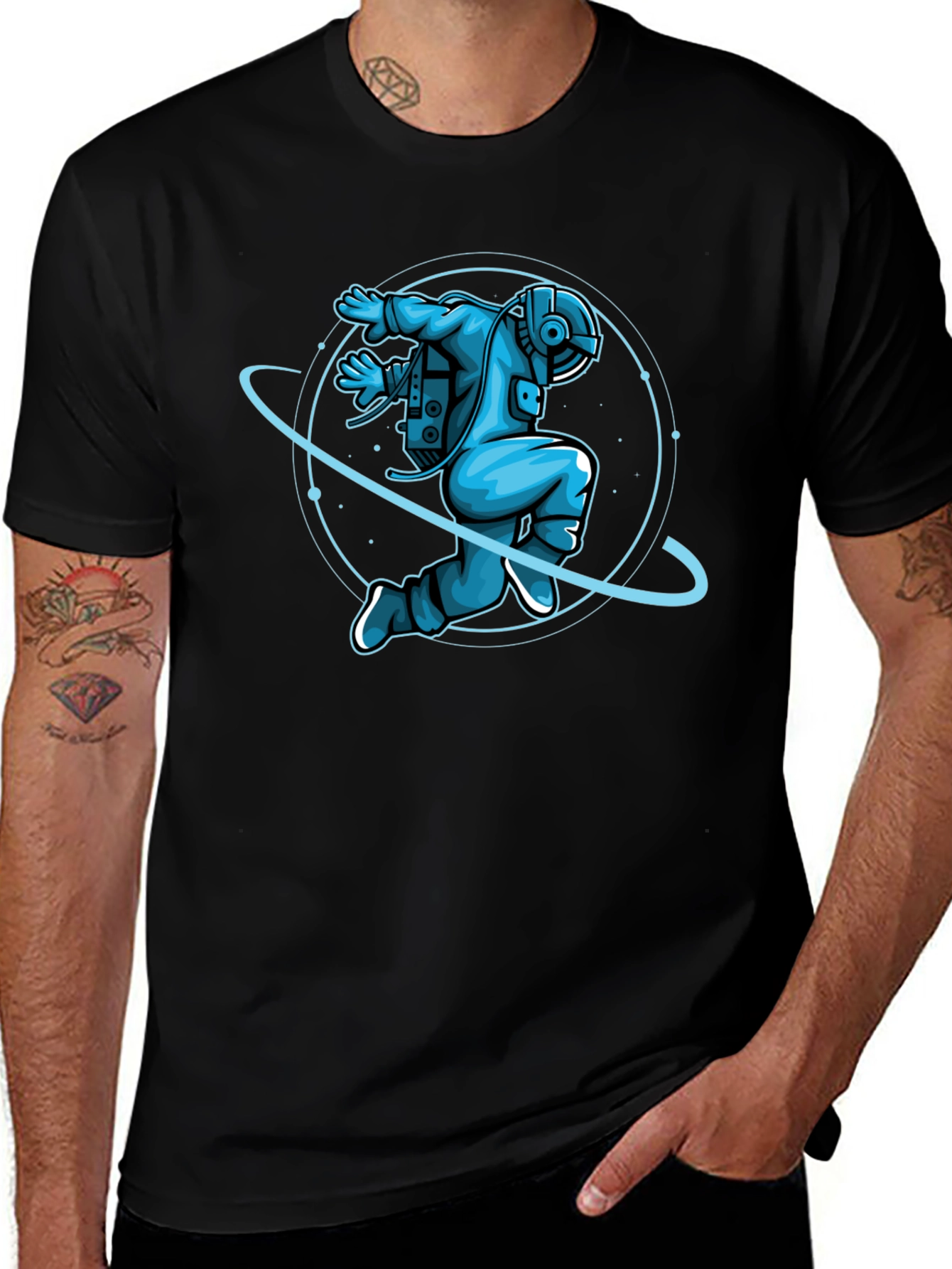 Astronaut Graphic T-Shirt - Black Crew Neck