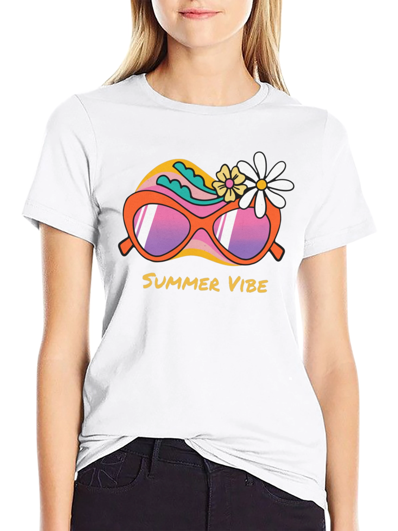 Summer Vibe Graphic Tee - Trendy Retro Sunglasses Design