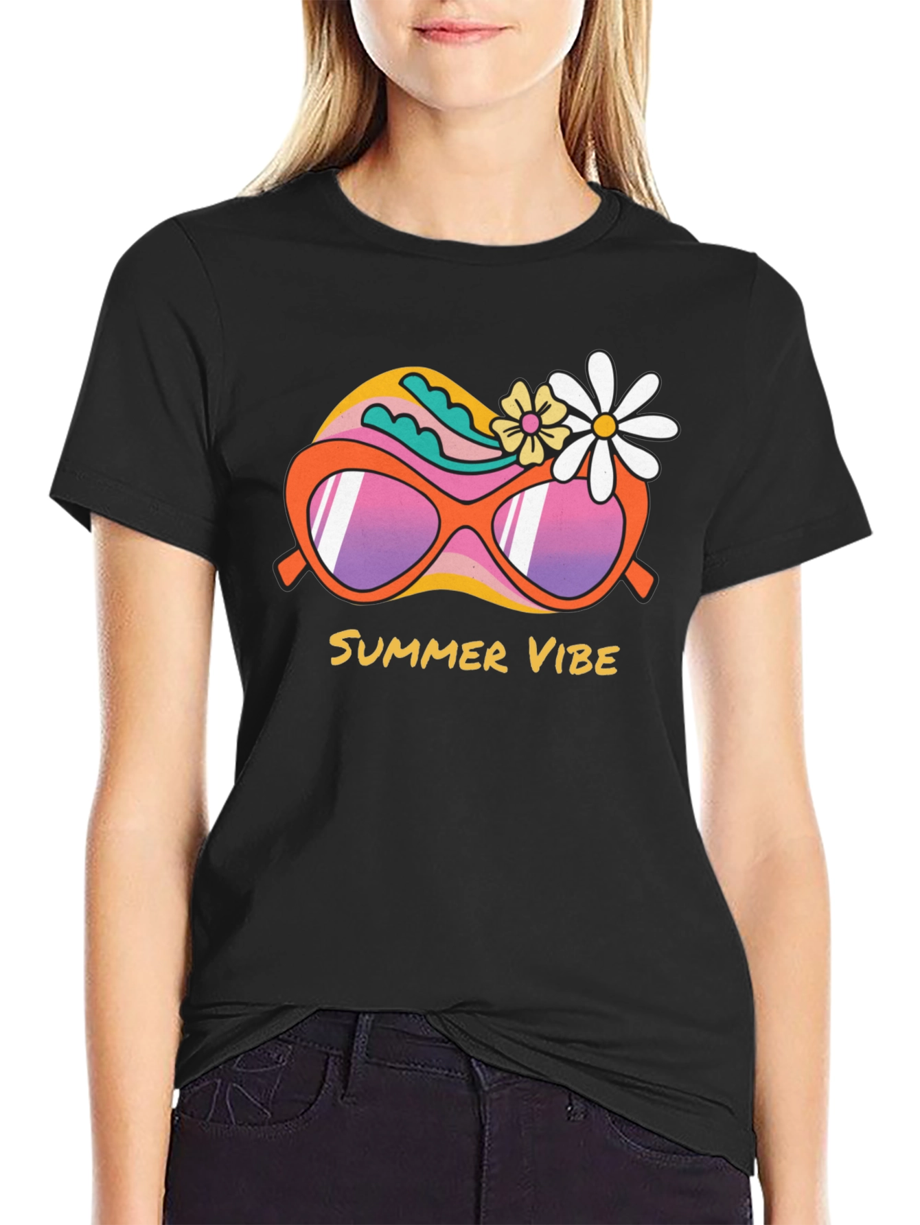Summer Vibe Graphic Tee - Trendy Retro Sunglasses Design