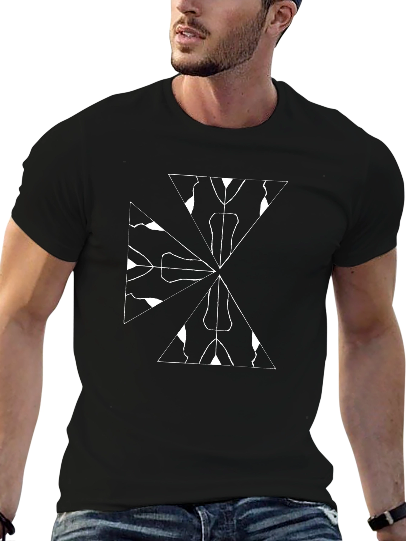 Abstract Geometric T-Shirt - Stylish Black Tee