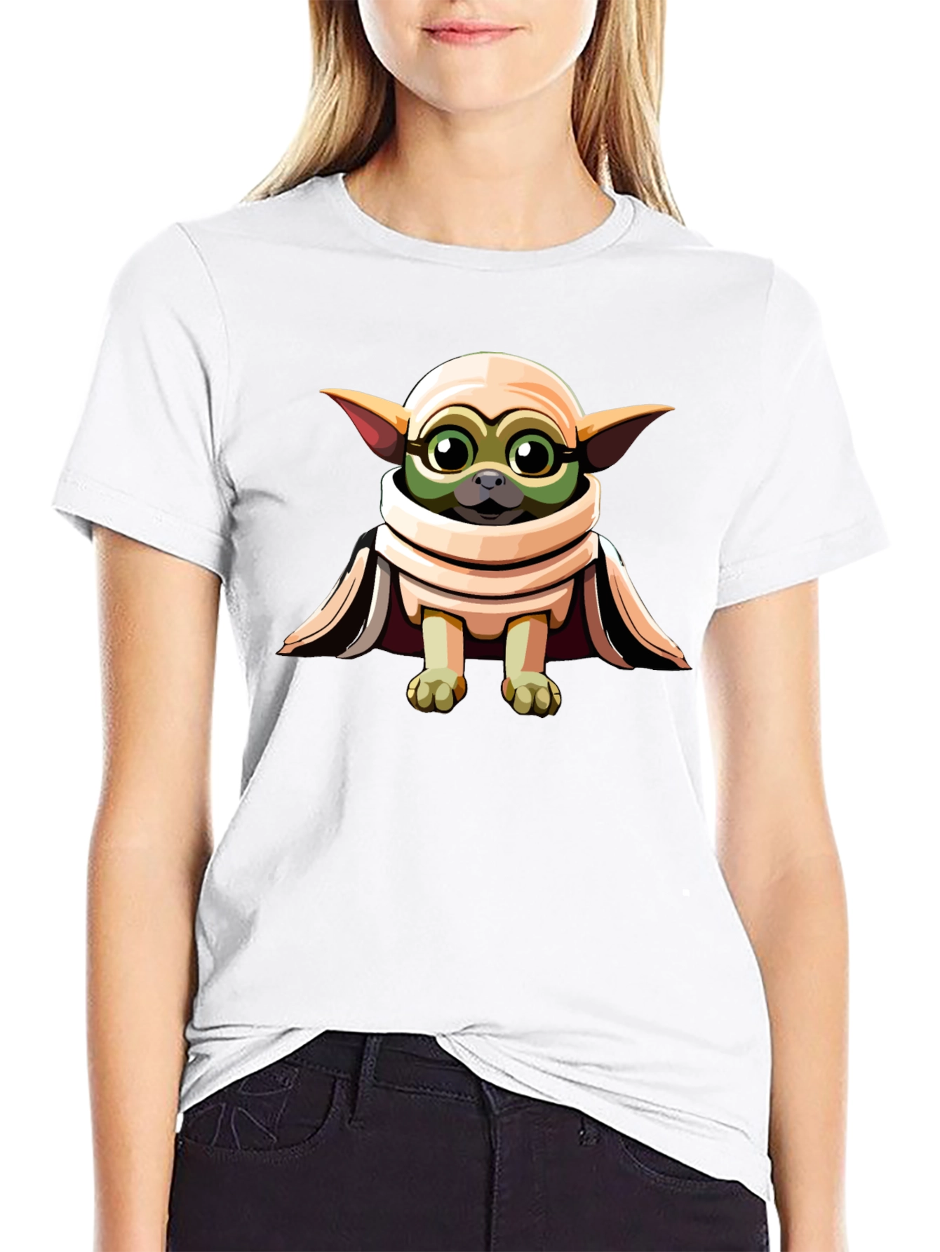 Grogu-Inspired Graphic Tee - Black Cotton Blend