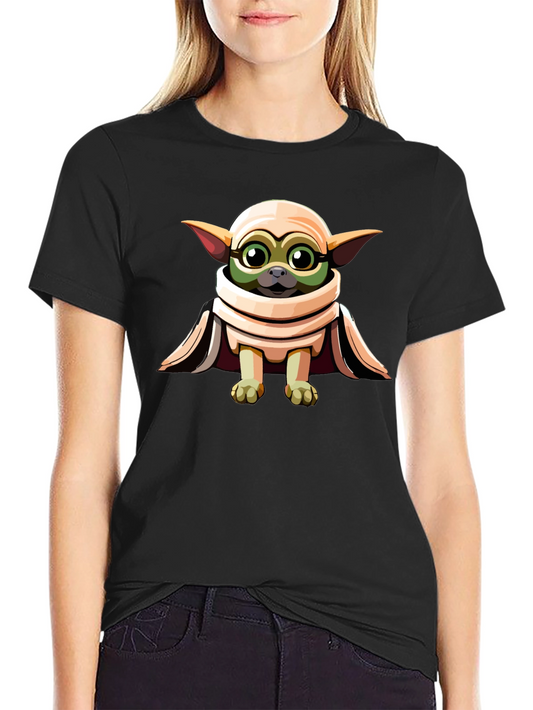Grogu-Inspired Graphic Tee - Black Cotton Blend