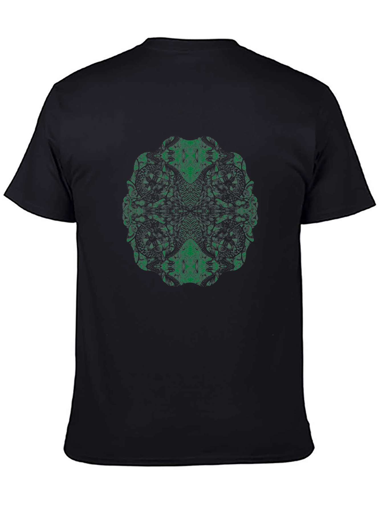 Abstract Green Print Black T-Shirt