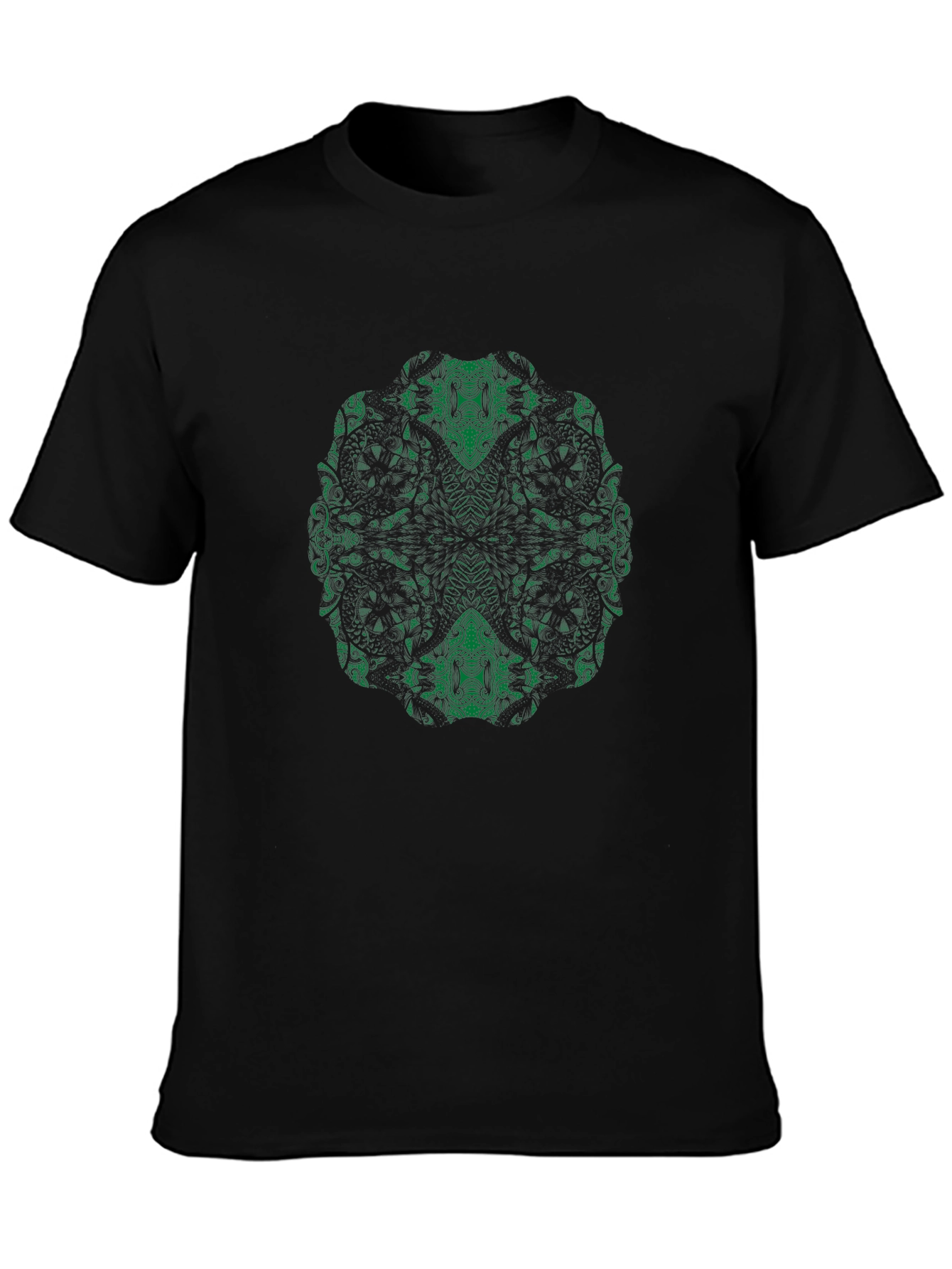 Abstract Green Print Black T-Shirt