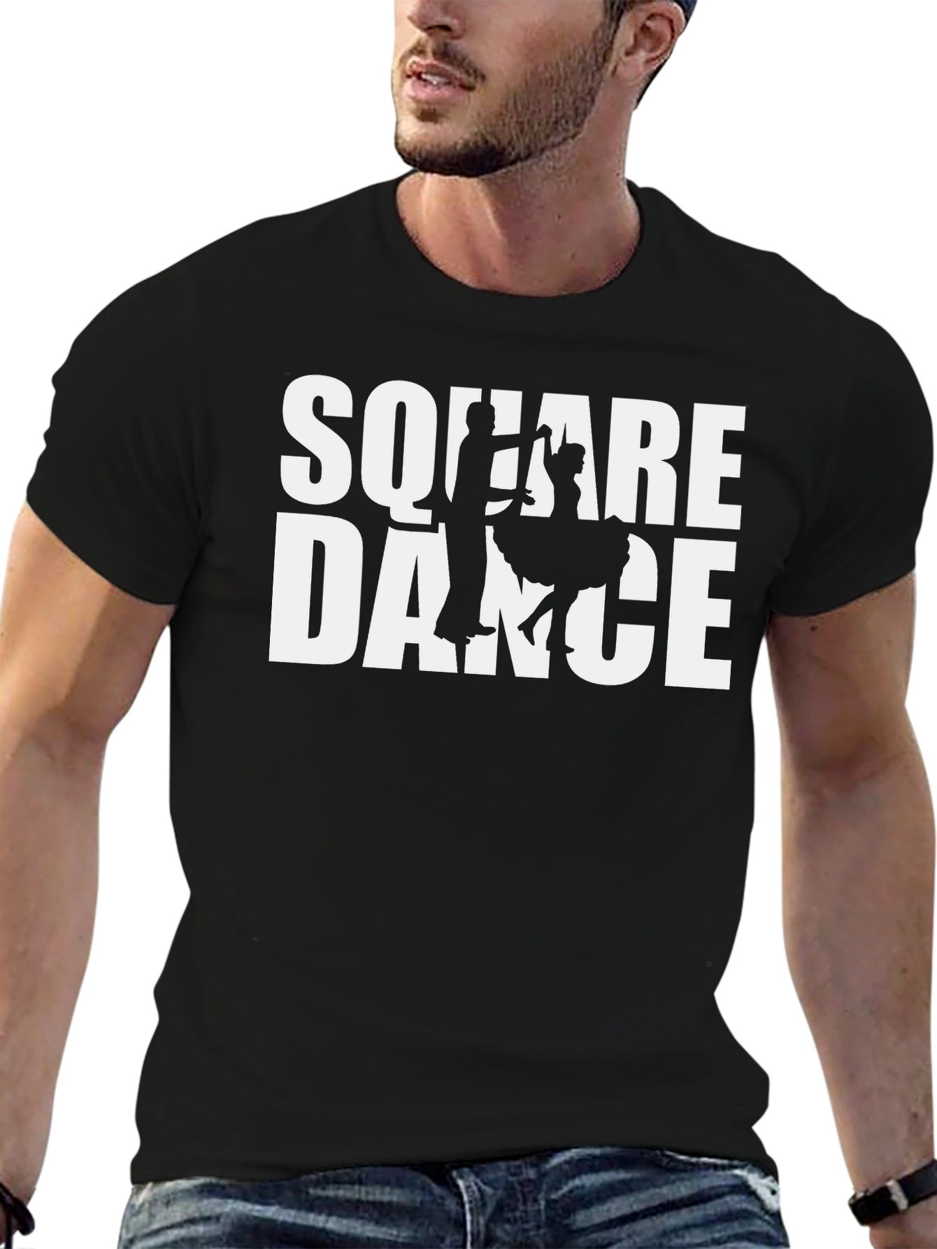 Square Dance Graphic T-Shirt - Black Cotton Tee