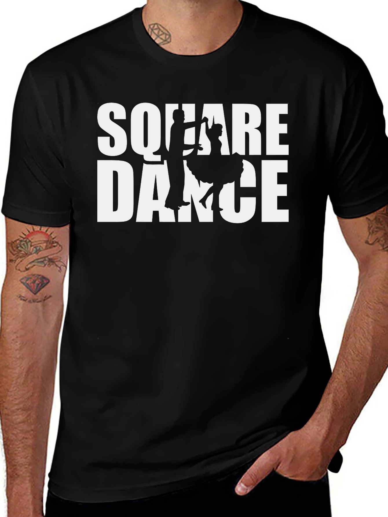 Square Dance Graphic T-Shirt - Black Cotton Tee
