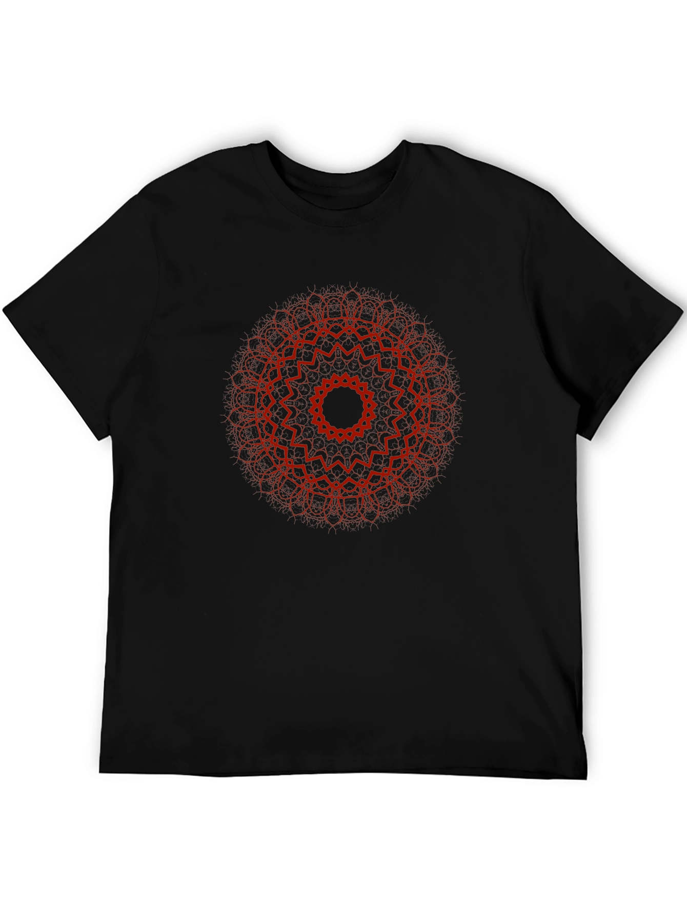 Red Mandala Print Black T-Shirt