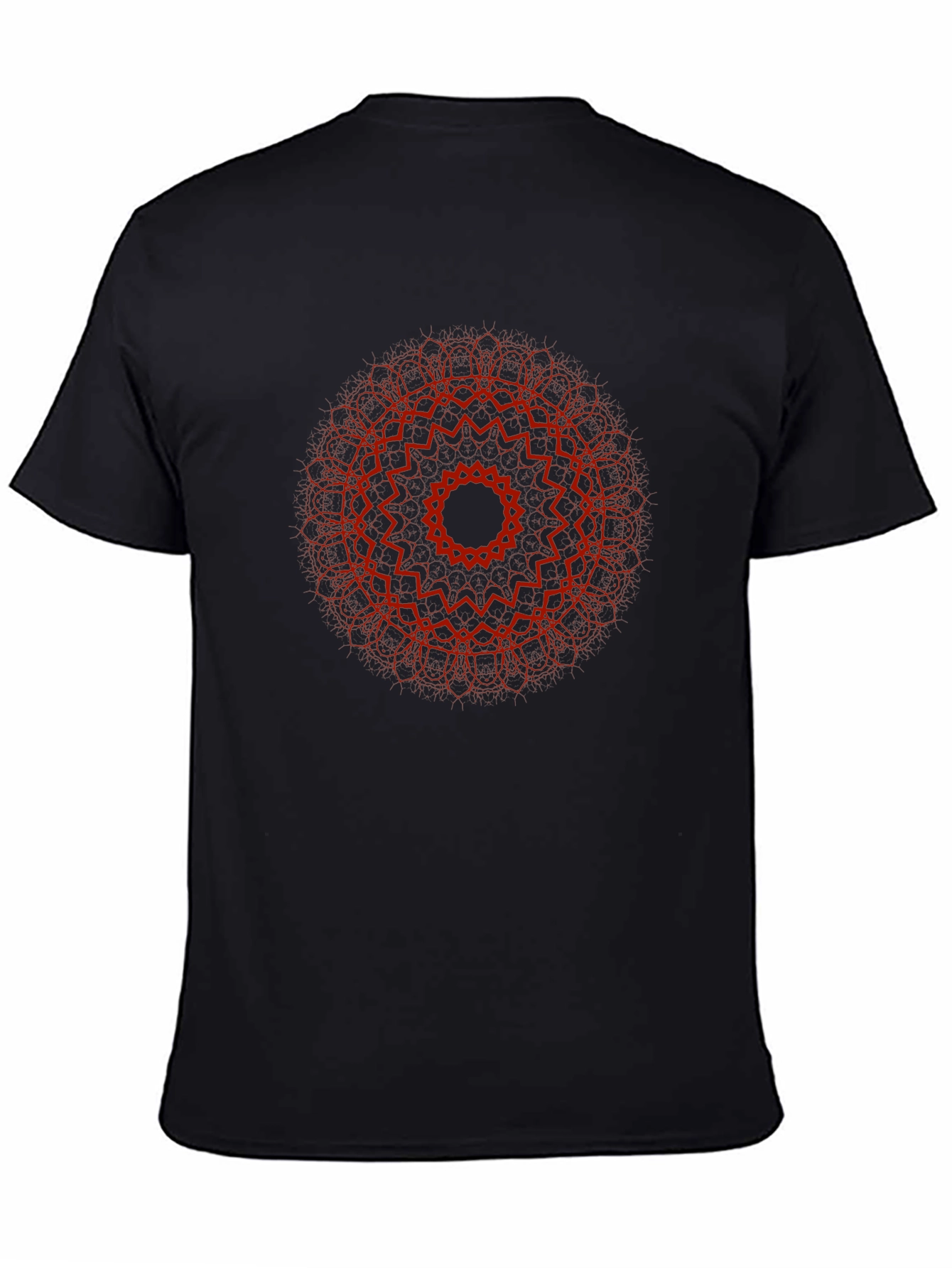 Red Mandala Print Black T-Shirt