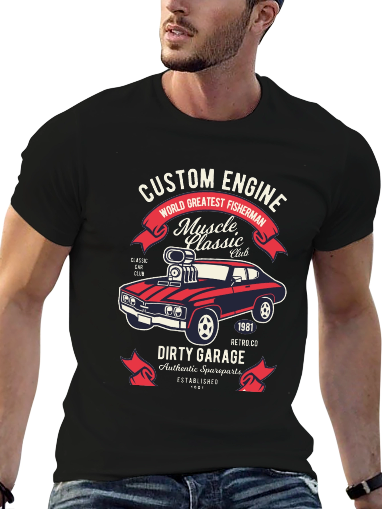 Custom Engine T-Shirt: Muscle Car Classic