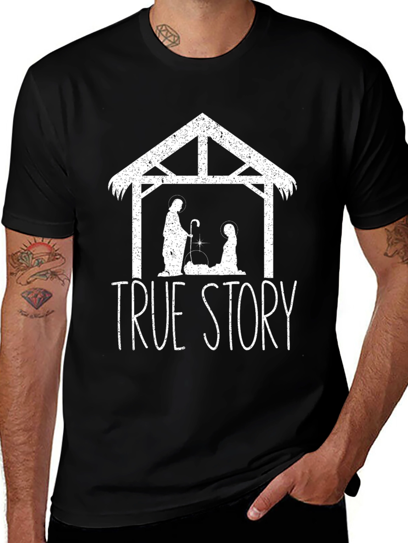 True Story Nativity Scene Black T-Shirt
