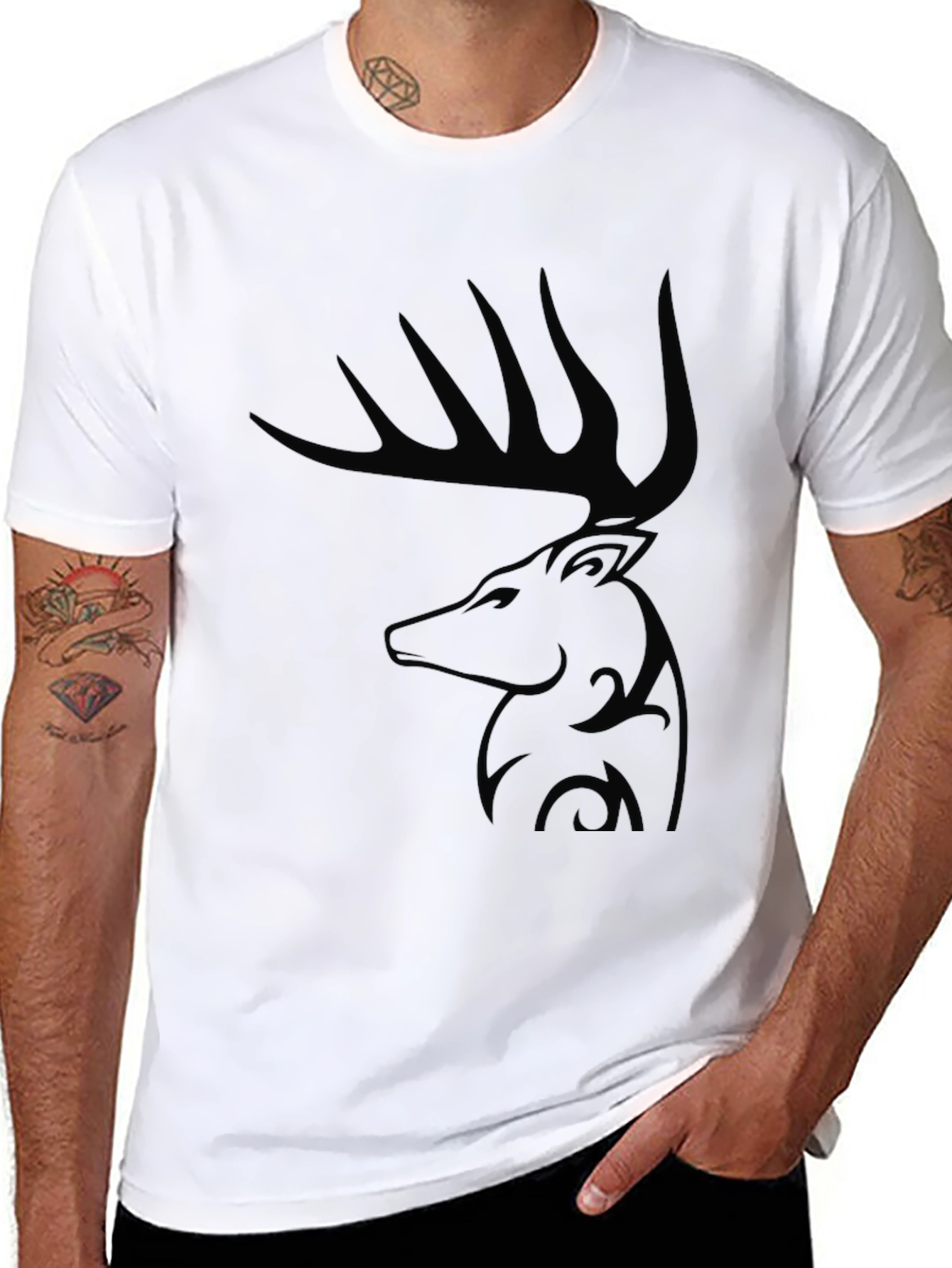 Black Deer Graphic Tee - Stylish Mens Casual T-Shirt