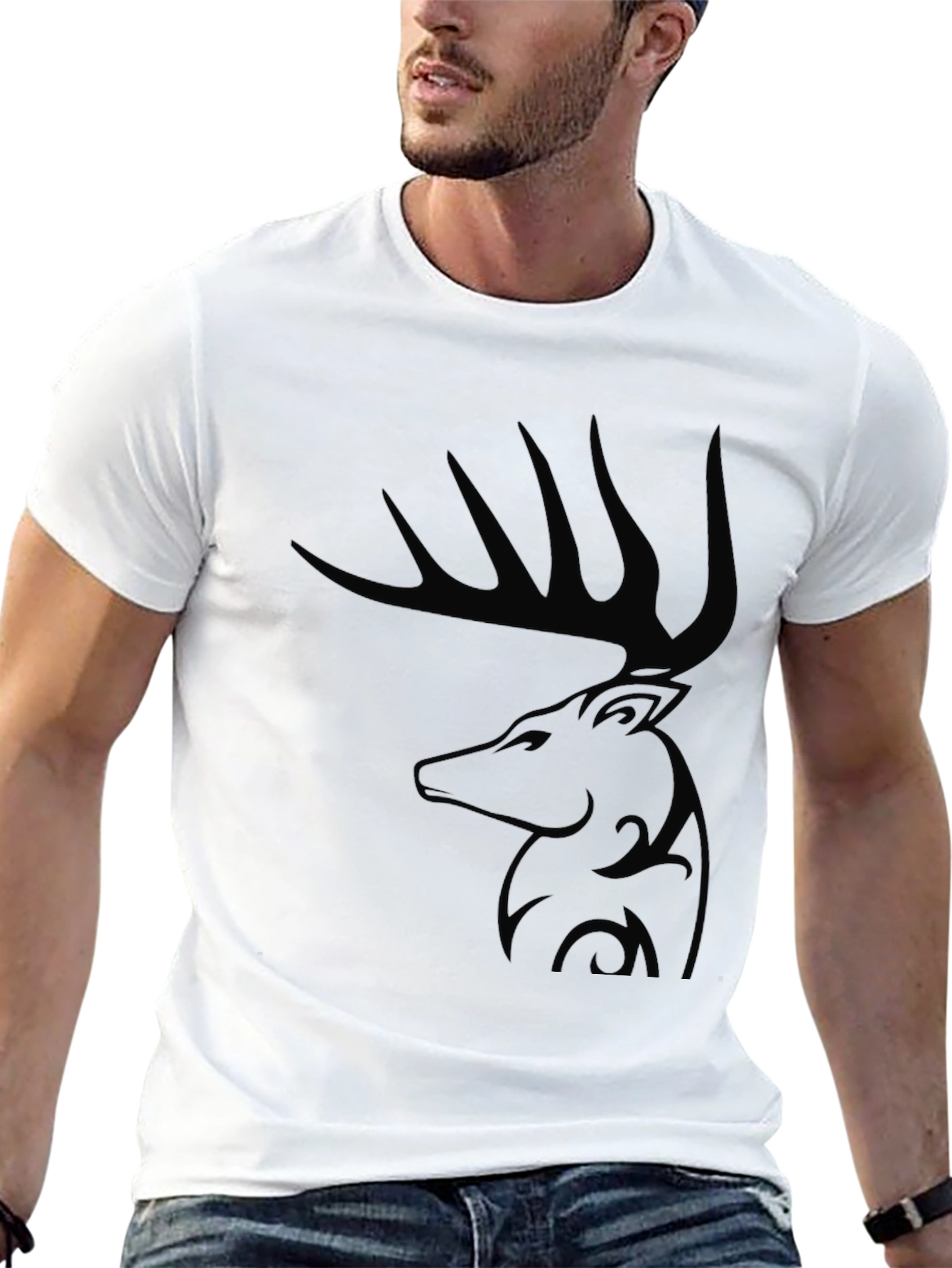 Black Deer Graphic Tee - Stylish Mens Casual T-Shirt