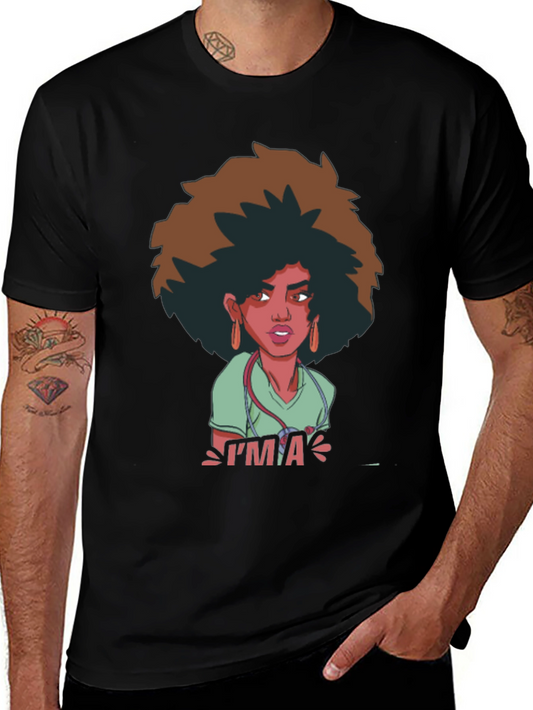 Cartoon Nurse T-Shirt - Afro Hairstyle - Im A Nurse