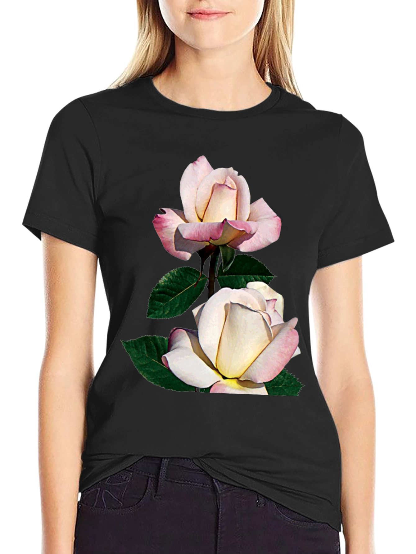 Elegant Rose Print T-Shirt