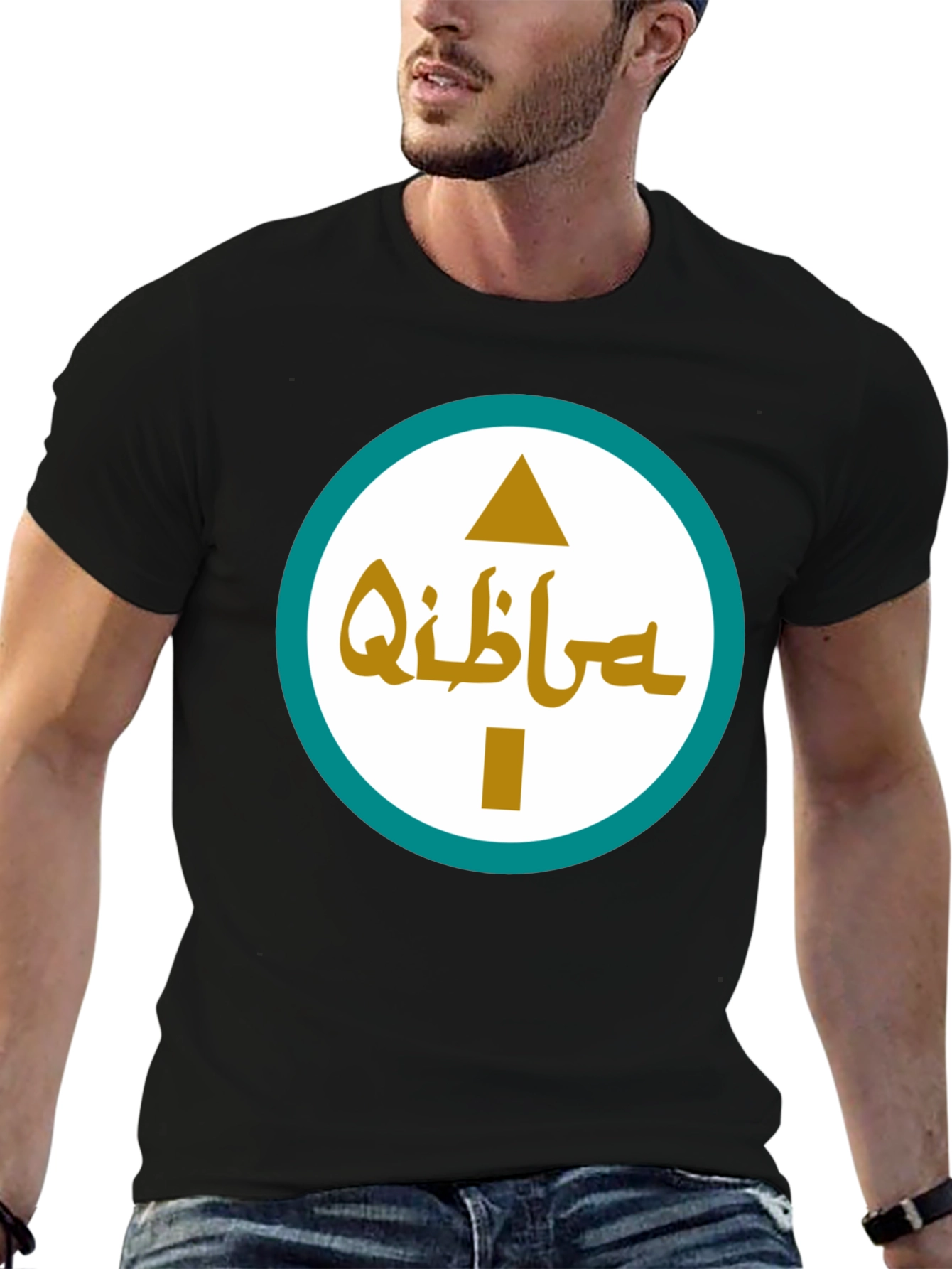 Qibla Direction Arrow Graphic Tee - Black