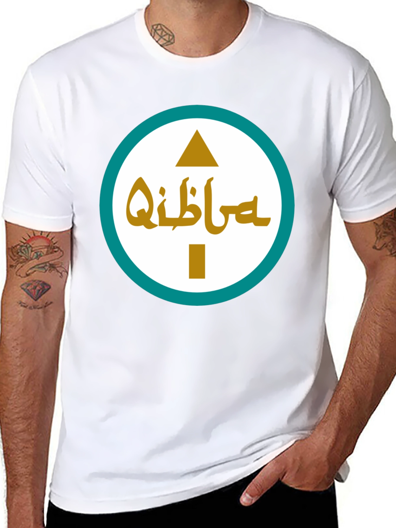Qibla Direction Arrow Graphic Tee - Black
