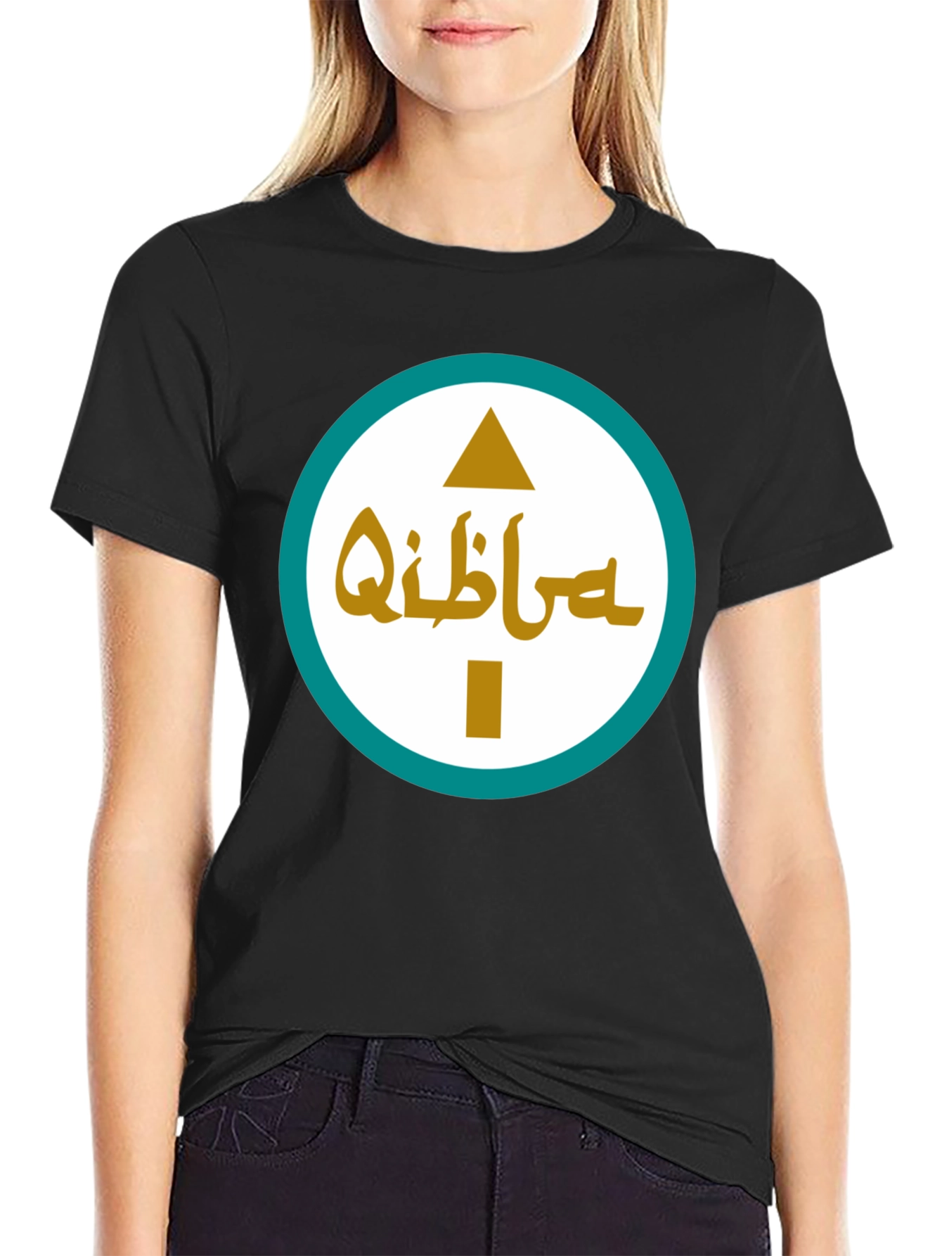 Qibla Direction Arrow Graphic Tee - Black