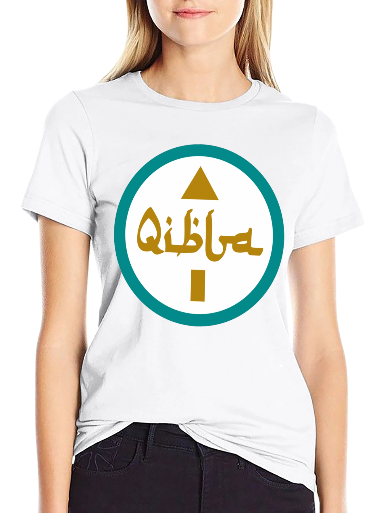 Qibla Direction Arrow Graphic Tee - Black