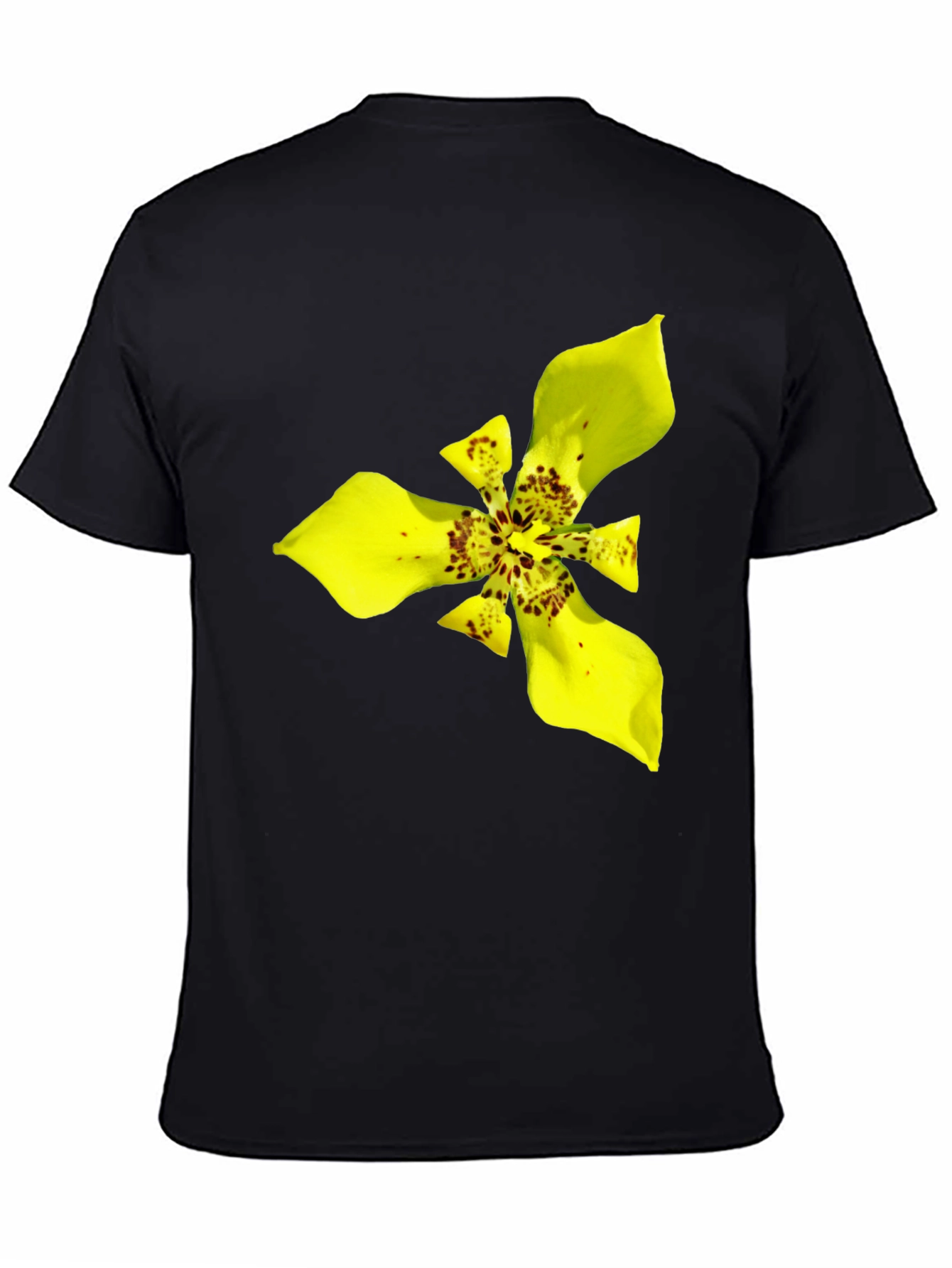 Black T-Shirt with Exotic Yellow Flower Graphic
