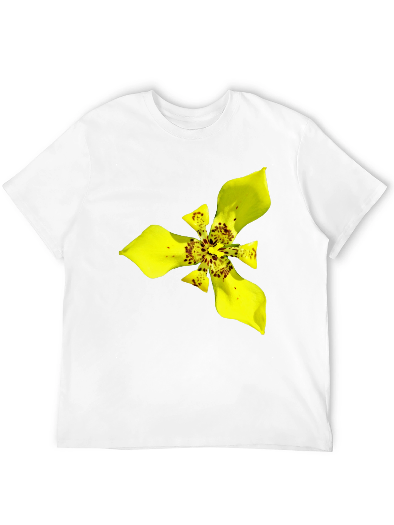 Black T-Shirt with Exotic Yellow Flower Graphic