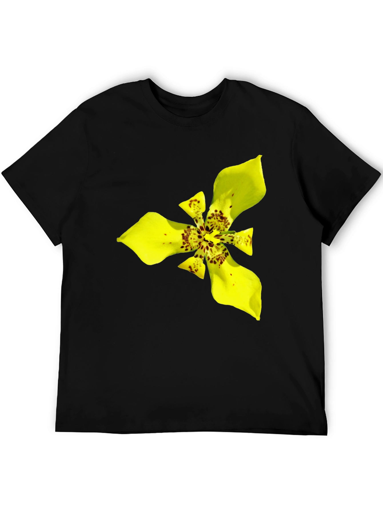 Black T-Shirt with Exotic Yellow Flower Graphic