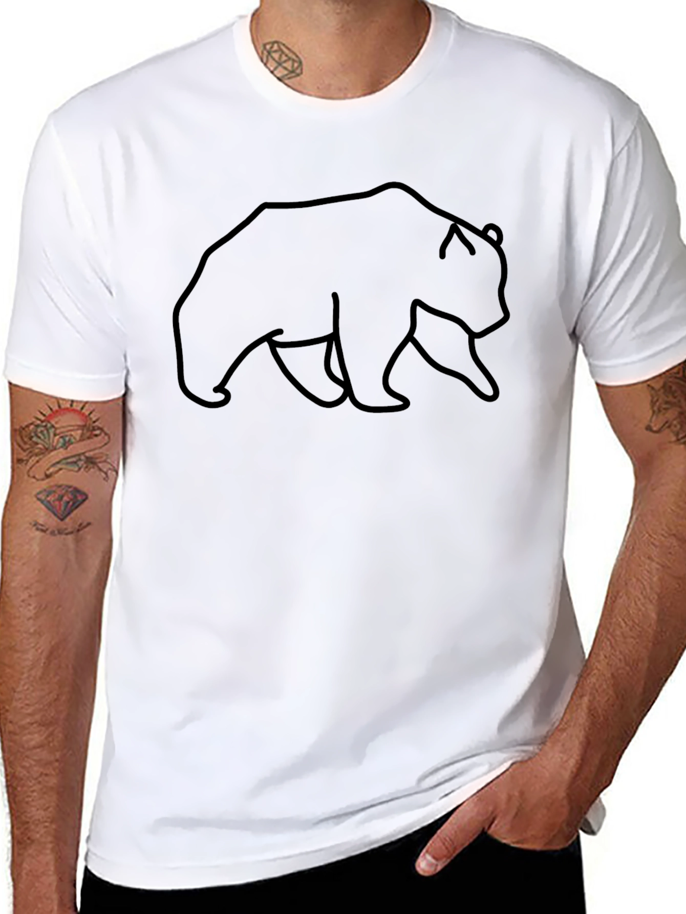 Mens Black T-Shirt with Bear Outline