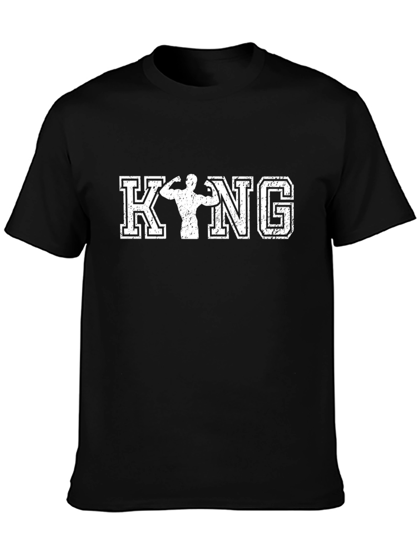 King Bodybuilder Graphic T-Shirt - Black Distressed Print