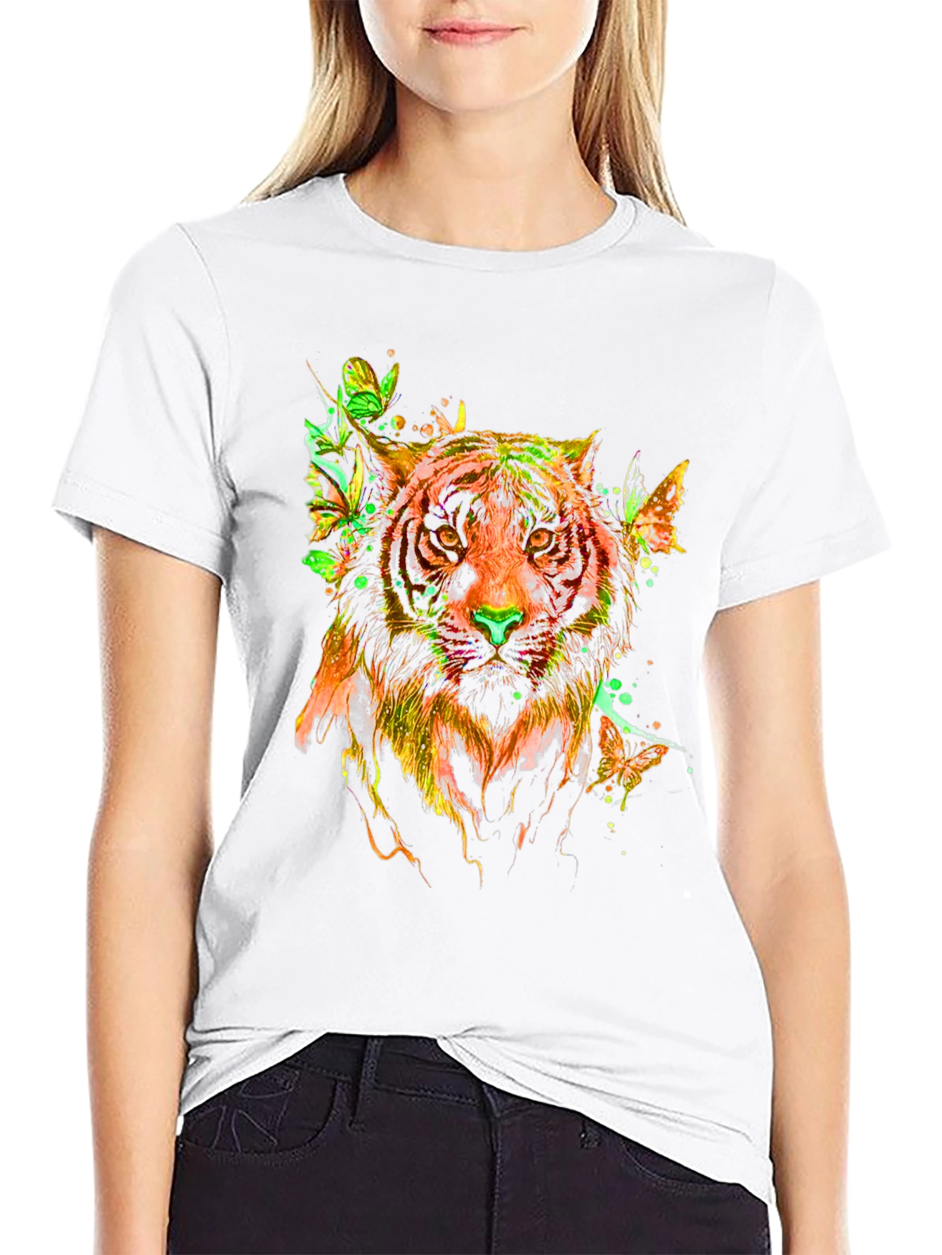 Vibrant Tiger Butterfly Graphic T-Shirt - Stylish Mens Tee